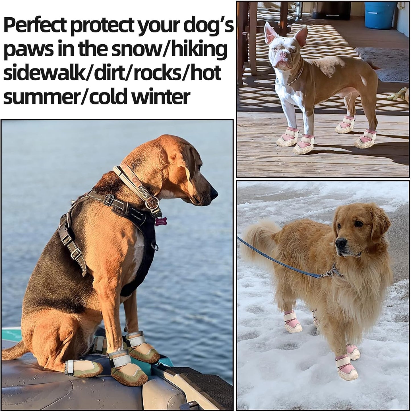 Hcpet Dog Boots for Large Dogs, Dog Shoes for Hot Pavement Winter Snow, Paw Protector Dog Booties Designed for Comfort and Breathability, Outdoor Booties for Small Medium Dogs for Hiking Pink Size 4