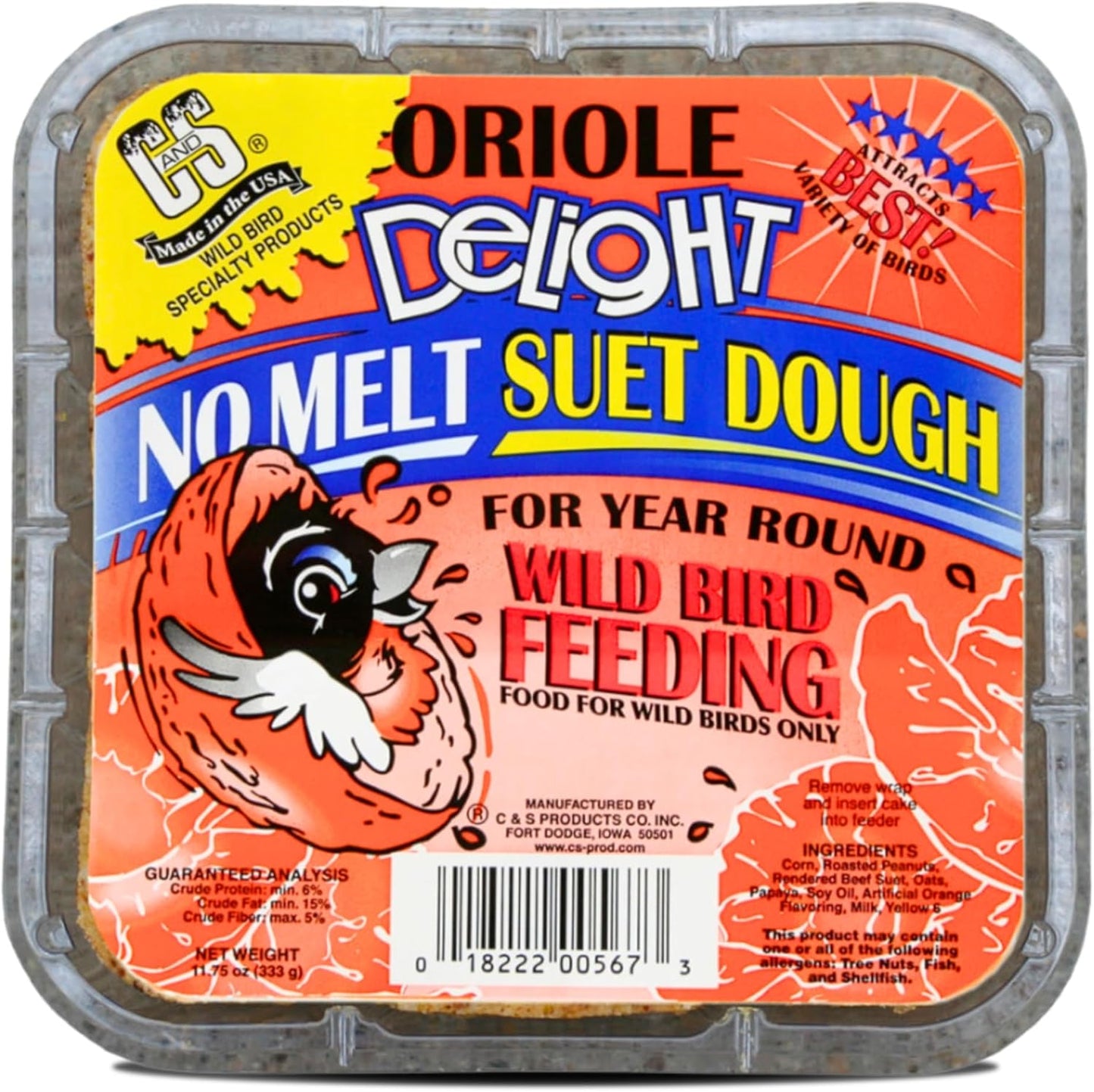 C&S Oriole Delight No Melt Suet Dough 11.75 Ounces 8 Pack