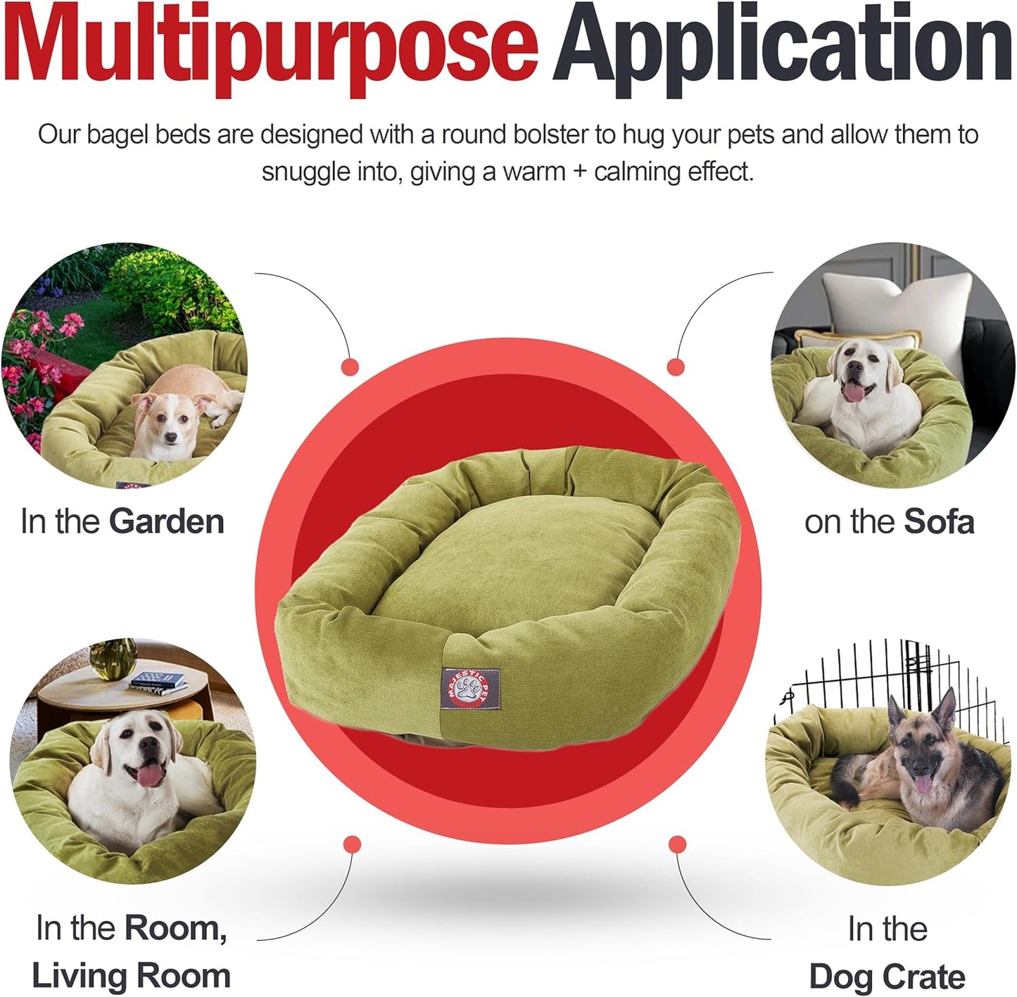 Majestic Pet 40 Inch Micro Velvet Calming Dog Bed Washable 40x29x9 (inch) – Cozy Soft Round Donut Dog Bed with Spine for Head Support - Pet Bed Large – Apple (2025)