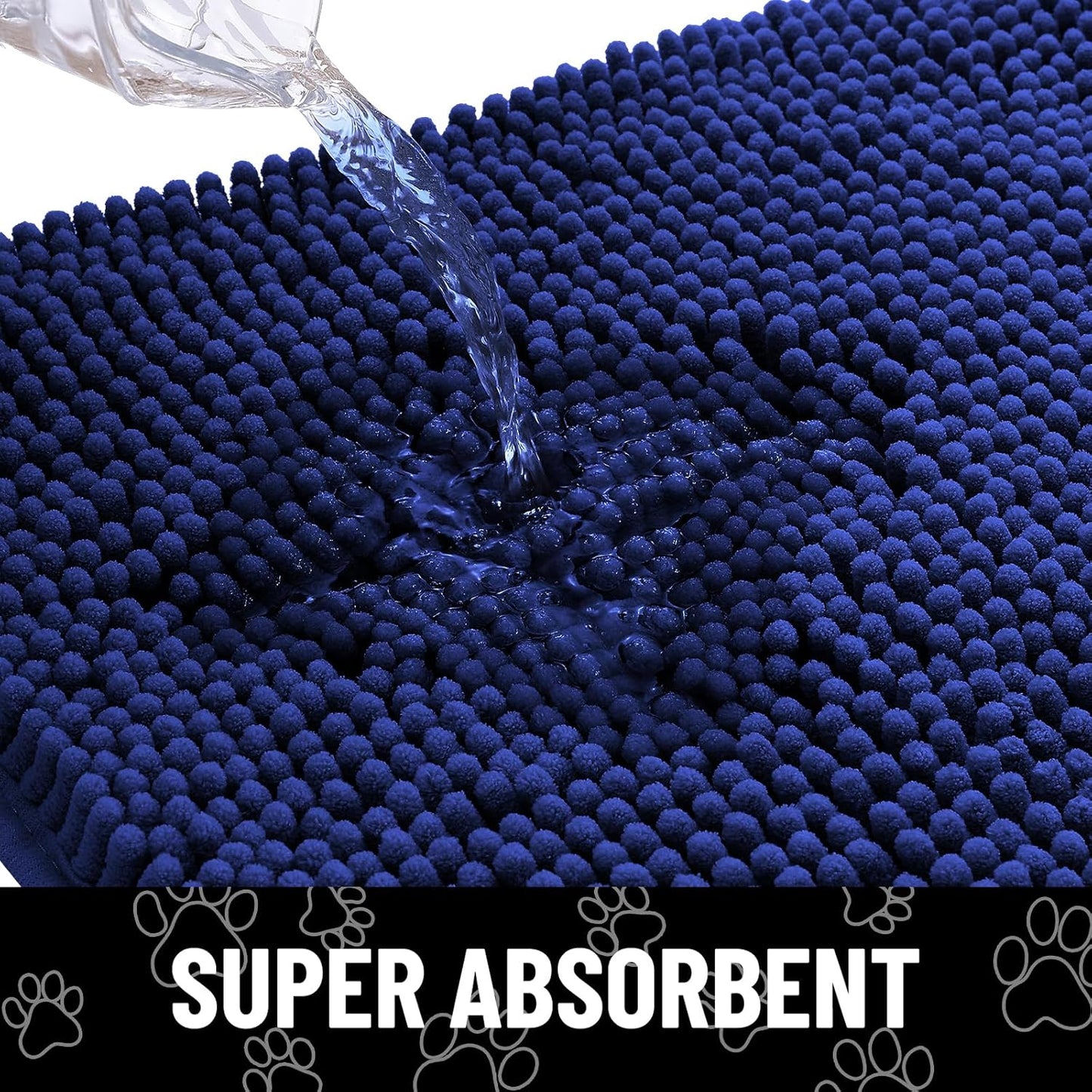 Smiry Dog Door Mat for Muddy Paws, Absorbent Dirt Trapper Non Slip Quick Dry Washable Chenille Mat for Mud Dogs, Entry Rug for Indoor and Outdoor (48x30 Inches, Navy Blue)