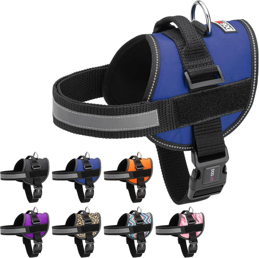 Dogline Dog Harness, Reflective No-Pull Adjustable Vest with Handle for Walking, Training, Breathable, No - Choke Harness for Small, Medium or Large Dogs Room for Patches Girth 15 to 18 in Cyan Blue