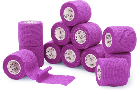 OK TAPE Self Adherent Cohesive Bandages Wrap - 12Packs, 2" x 5 Yards, Non-Woven Self Adhesive Bandage Wrap for Thumb, Finger, Wrist, Ankle, Vet Wrap Bandages Tape (Light Purple)