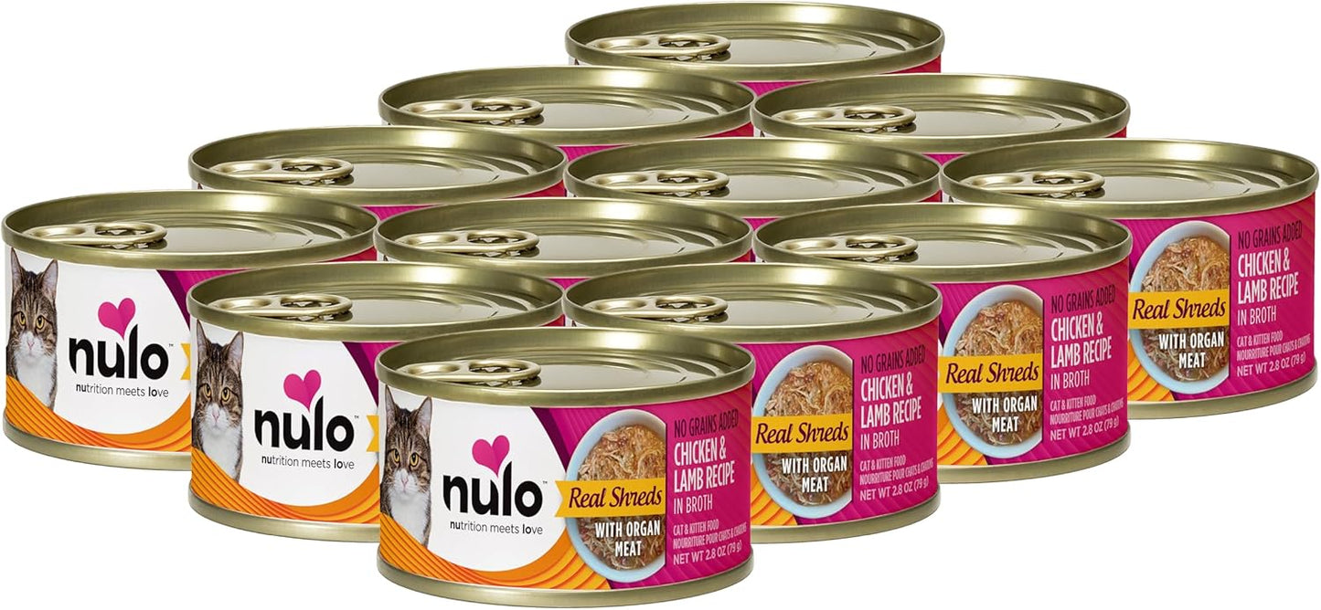 Nulo Real Shreds with Organ Meat Wet Canned Cat Food, Chicken & Lamb, 2.8 Ounce, 12 Cans