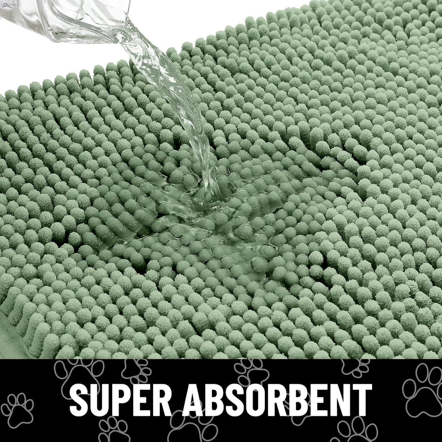 Smiry Dog Door Mat for Muddy Paws, Absorbent Dirt Trapper Non Slip Quick Dry Washable Chenille Mat for Mud Dogs, Entry Rug for Indoor and Outdoor (36x24 Inches, Olive Green and Black)