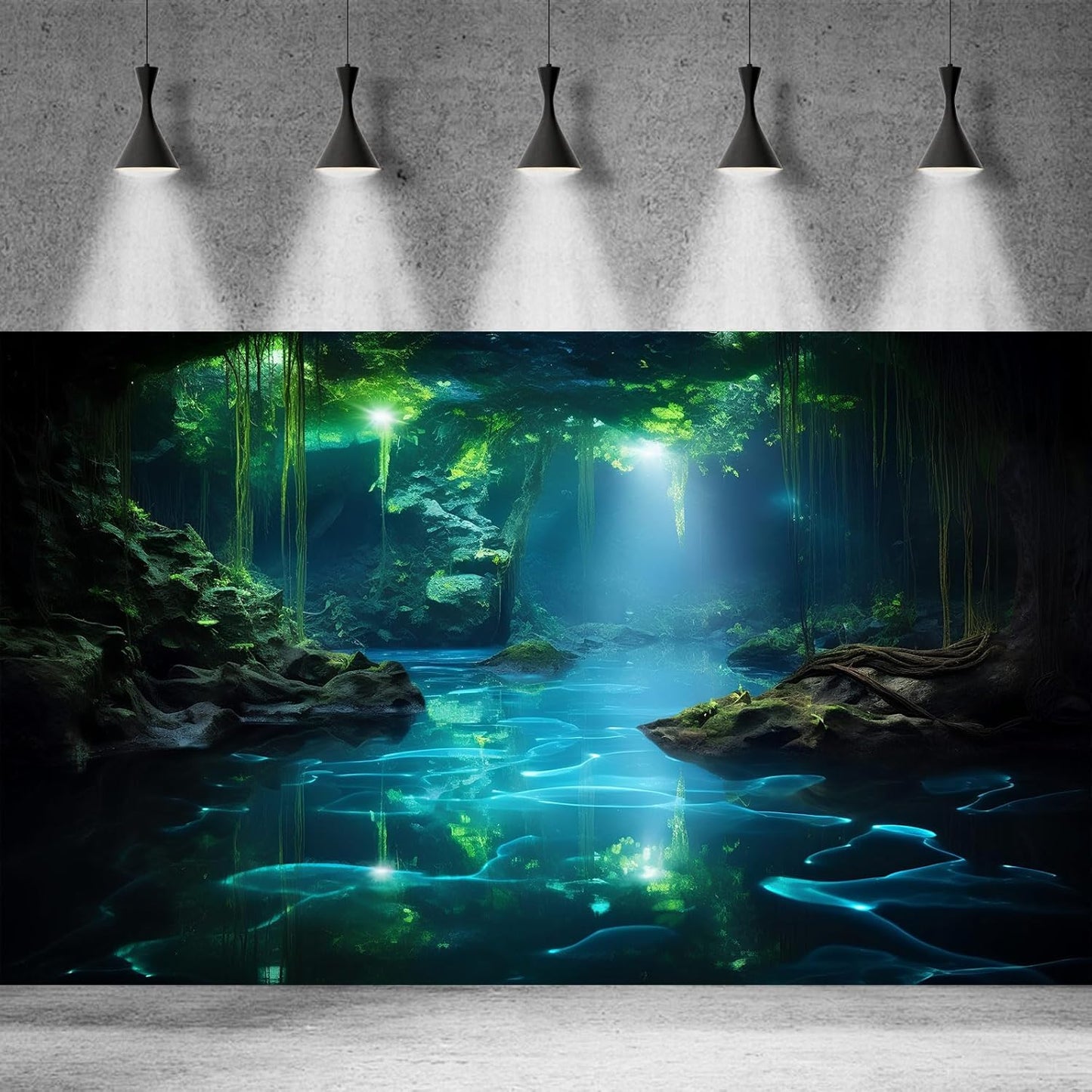 Cave Aquarium Background Underwater Cave with Light Beam Tranquil Stream Terrarium Background Mysterious Elegant Fantasy Tropical Plants Fish Tank Backdrop Wallpaper Poster Decorations Vinyl 60x24in