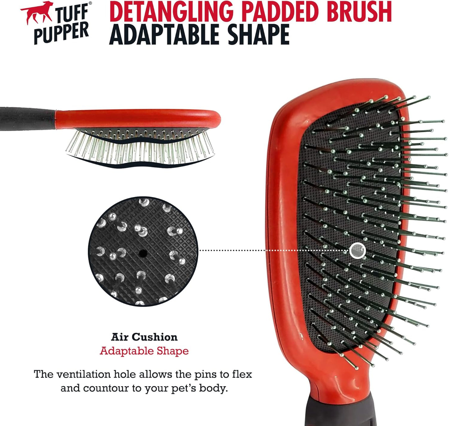 Tuff Pupper Stainless Steel Pin Brush for Long or Short Hair Pets - Detangling & Dematting Undercoat Brush for Dogs, Cats, and All Pets