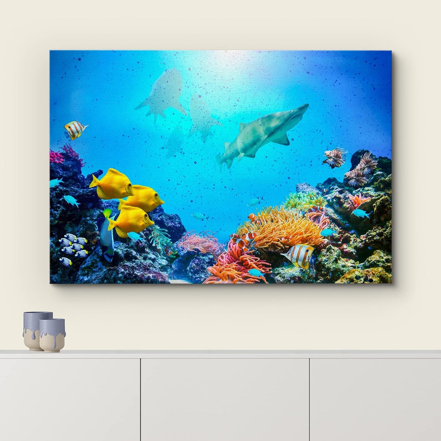 wall26 Canvas Print Wall Art Vibrant Coral Reef Shark Fish Anemone Reef Nature Animals Photography Realism Rustic Scenic Landscape Wilderness Earth for Living Room, Bedroom, Office - 16"x24"