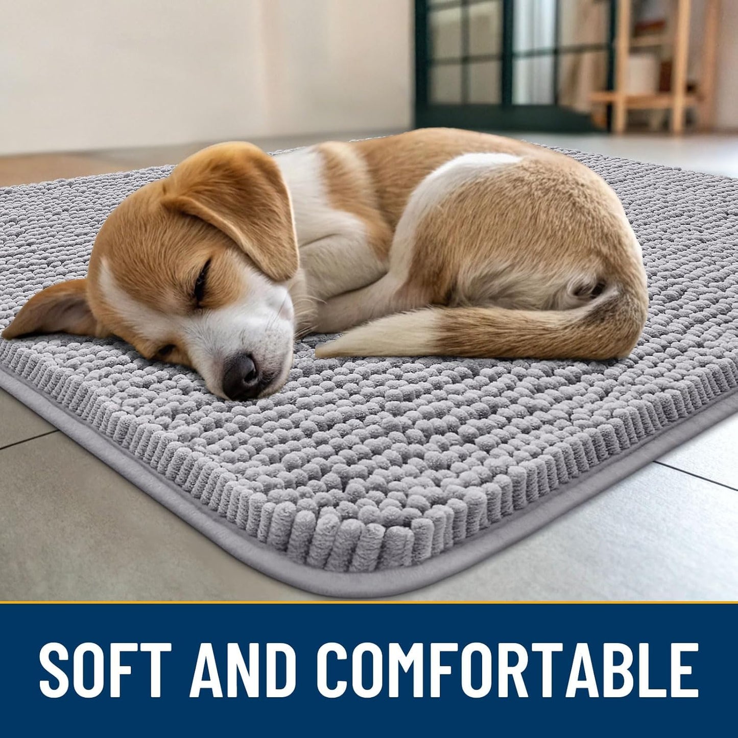 Smiry Dog Door Mat for Muddy Paws 40x32, Absorbs Moisture and Dirt Doormat, Non-Slip Washable Quick Dry Chenille Front Door Mat Indoor Entrance, Entryway Carpet for Inside Floor, Light Grey