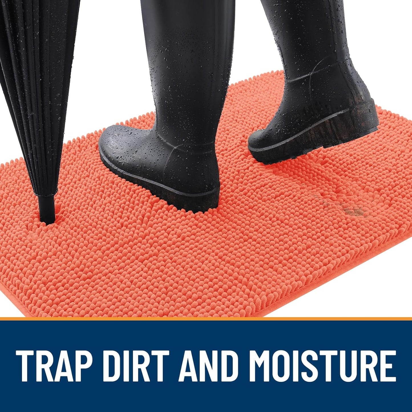 OLANLY Dog Door Mat for Muddy Paws 59x35, Absorbs Moisture and Dirt, Absorbent Non-Slip Washable Doormat, Quick Dry Chenille Mud Mat for Dogs, Entry Indoor Entryway Carpet for Inside Floor, Coral