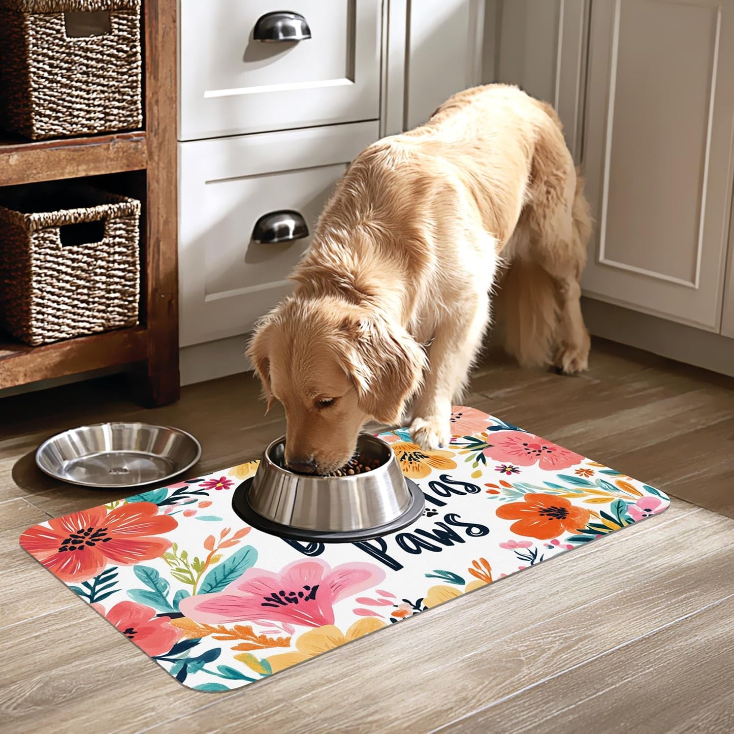 True Love Floral Dog Cat Food Mat-Absorbent Placemat for Food and Water Bowl, Waterproof Non Slip Rubber Backing Dog Food Mats for Floors, Pet Supplies 12 * 20 inch