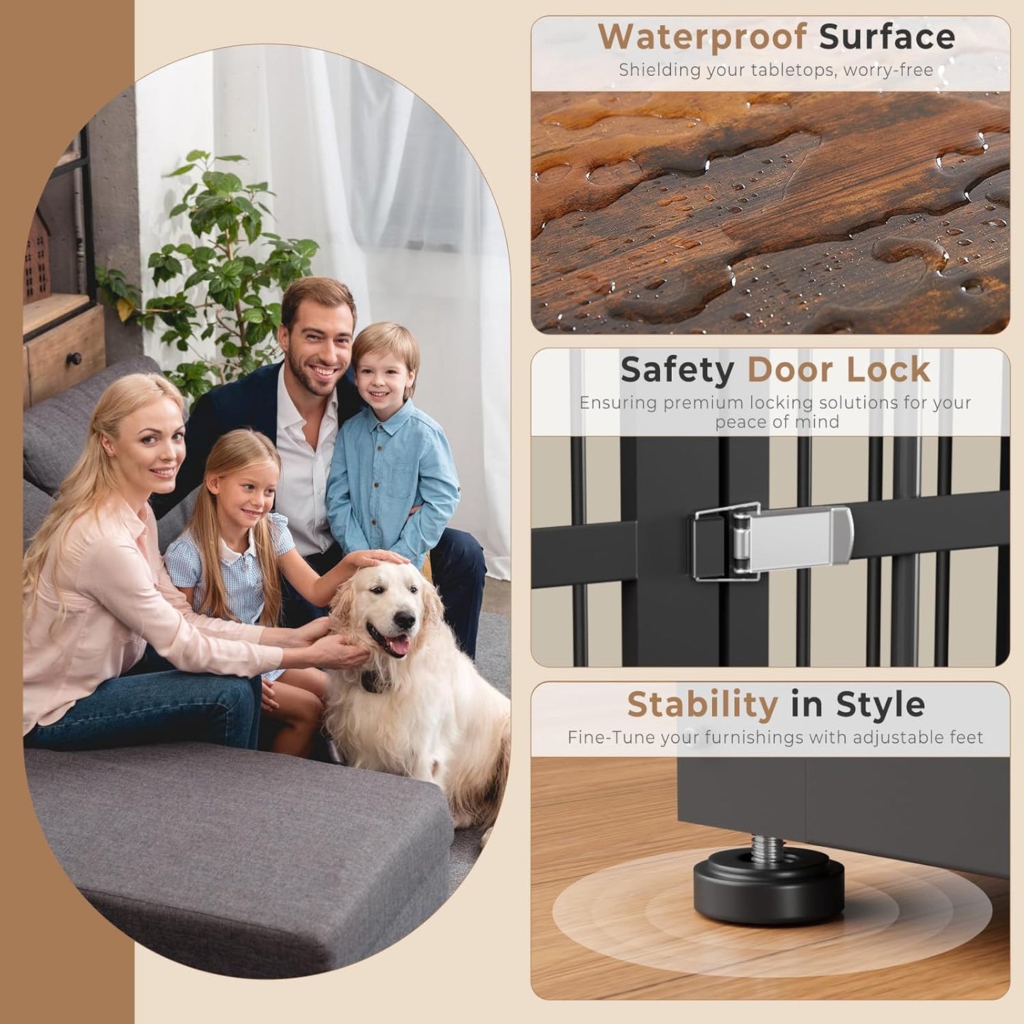 Lyromix 48'' XXL Dog Crate Furniture with 3 Doors,Wooden Crate End Table Heavy Duty Indoor Combination Cage for Medium to Large Dogs, Multiple Units Can be Combined