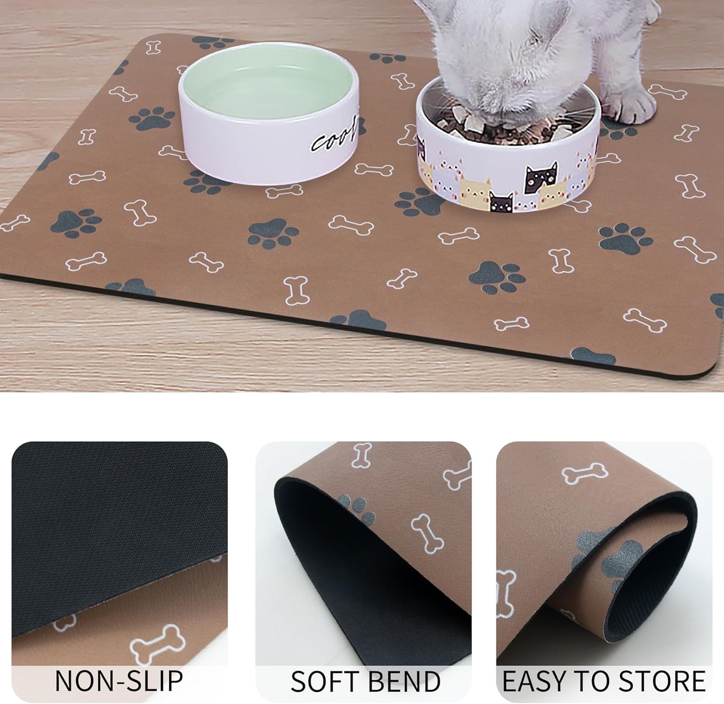 Pet Cat Dog Food Mat Non Slip Mat for Dog Water Bowl Mat Quick Dry Absorbent Cat Feeding Mat, 24 * 16.9 in, Brown