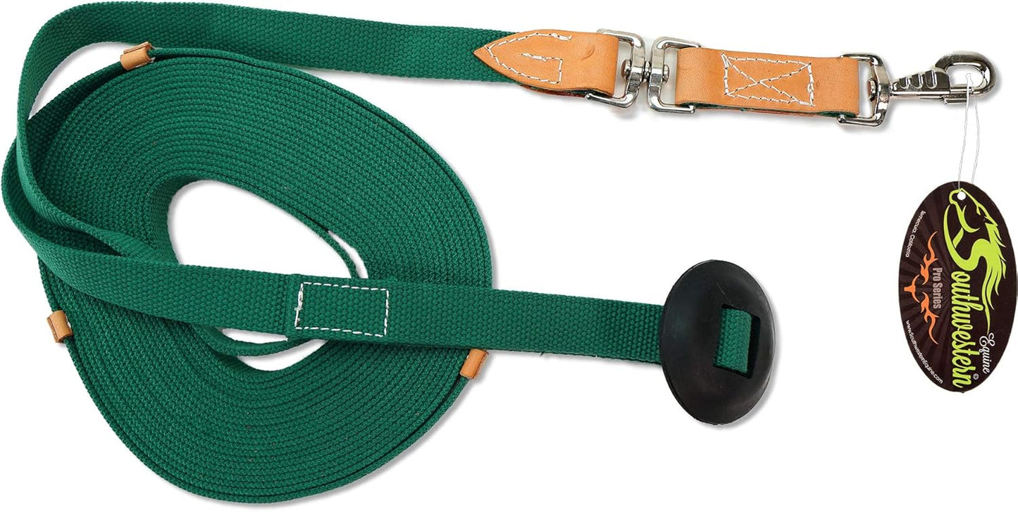 Southwestern Equine 35' Flat Cotton Web Lunge Line with Bolt Snap & Rubber Stop (35', Emerald)