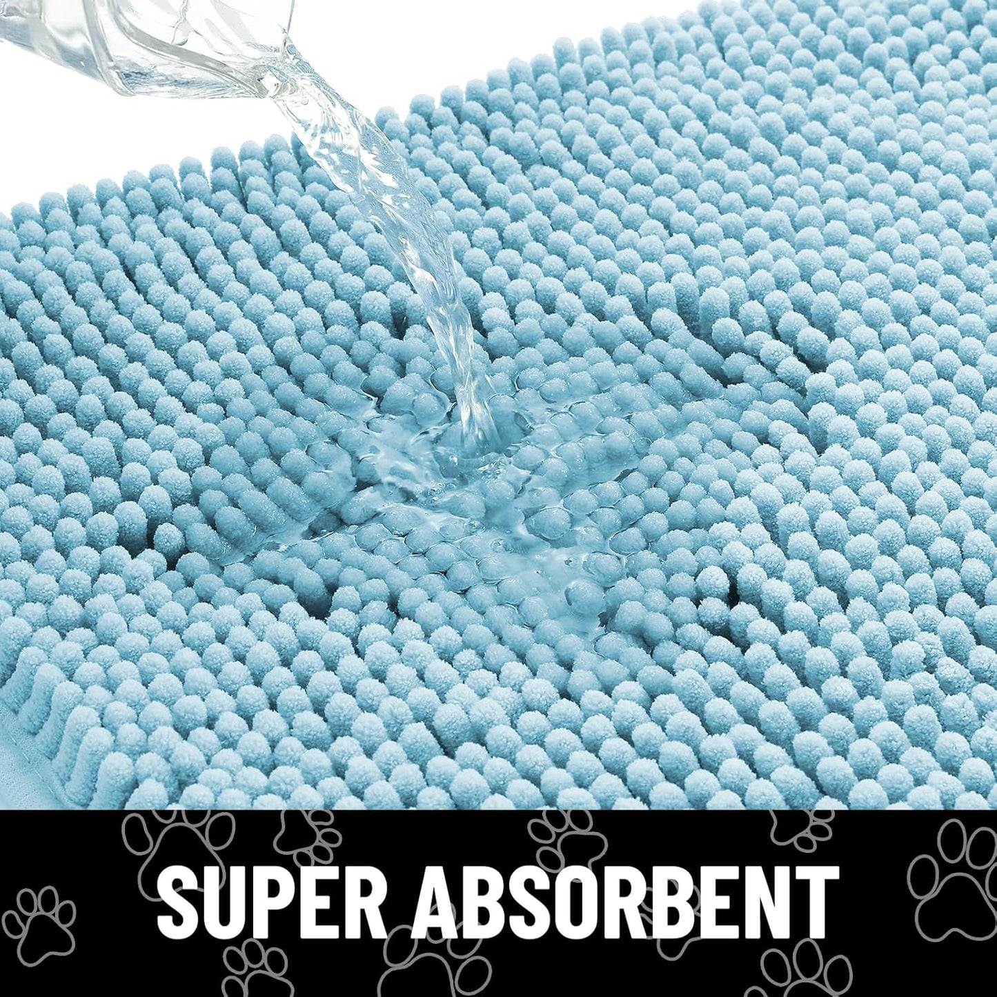 Smiry Dog Door Mat for Muddy Paws, Absorbent Dirt Trapper Non Slip Quick Dry Washable Chenille Mat for Mud Dogs, Entry Rug for Indoor and Outdoor (30x20 Inches, Sky Blue)