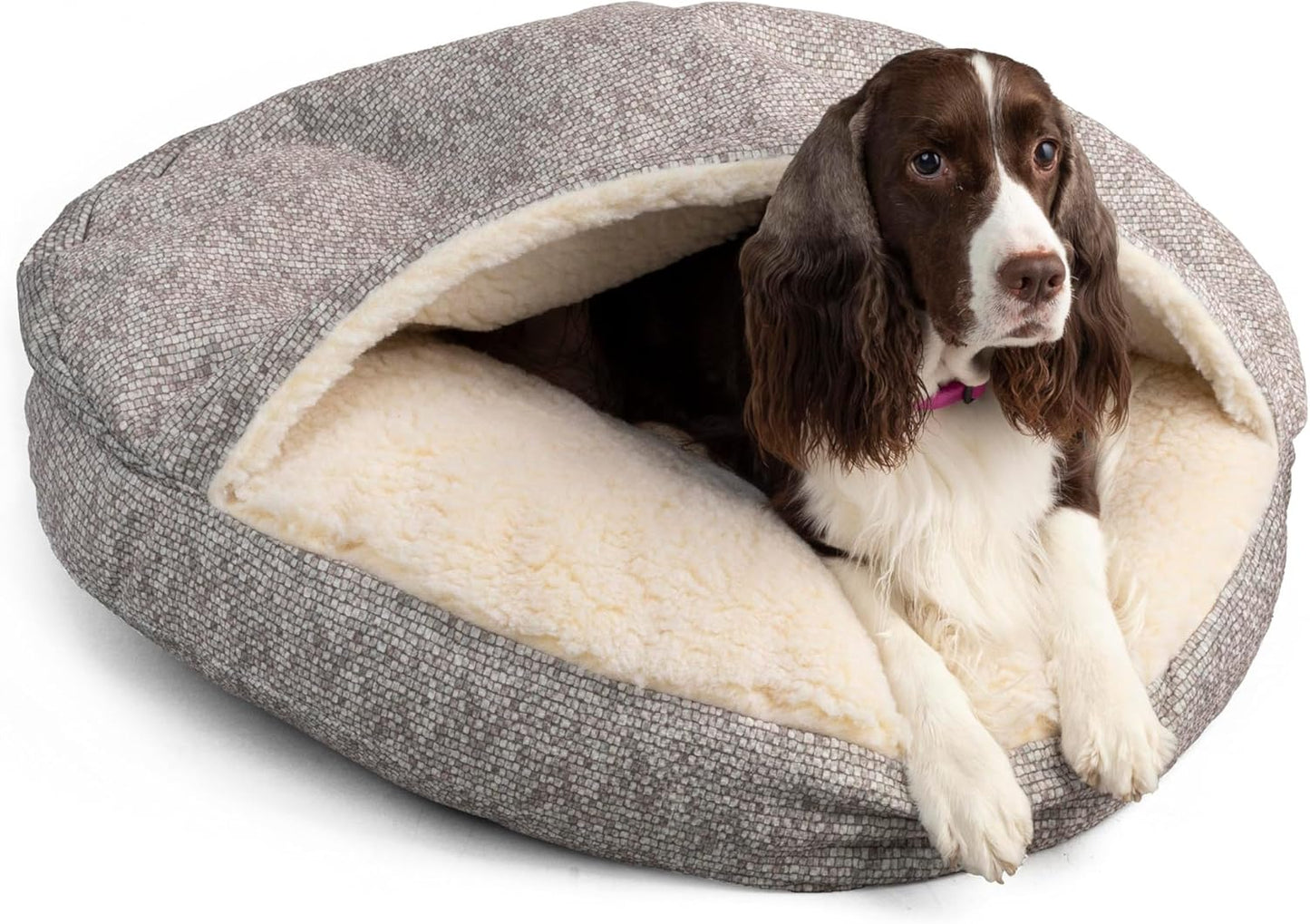 Snoozer Luxury Cozy Cave Dog Bed - Indoor Dog Bed with Cover Cave, Covered Calming Burrow for Medium & Large Sized Pets with Blanket Attached, Enclosed, Washable - XL, Merlin Linen