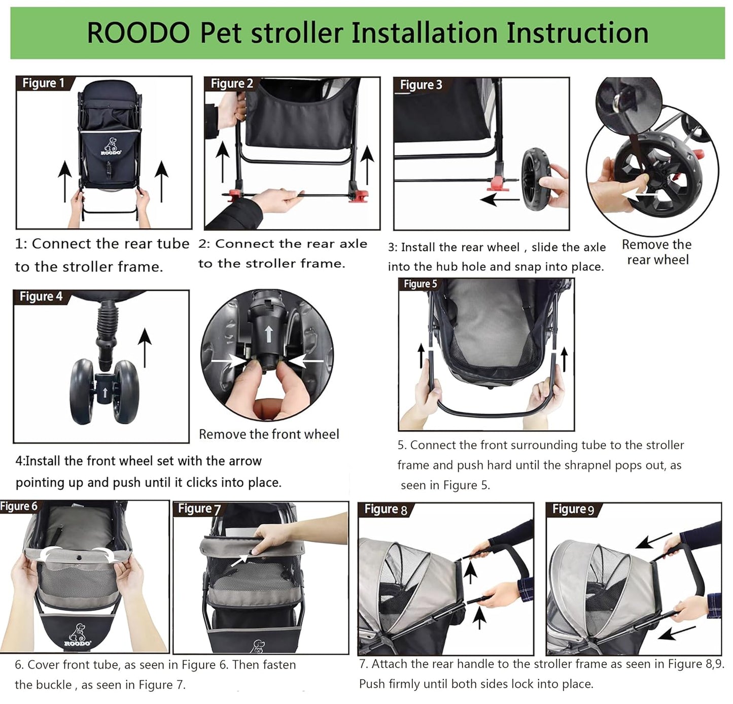ROODO 4 Wheel Dog Cat Pet Stroller Best Lightweight Foldable Compact Portable Jogger All Terrain Travel Pet Gear Puppy Doggie Bunny Kitty Stroller for up to 30lbs Medium Small Dogs Cats(Light Khaki)