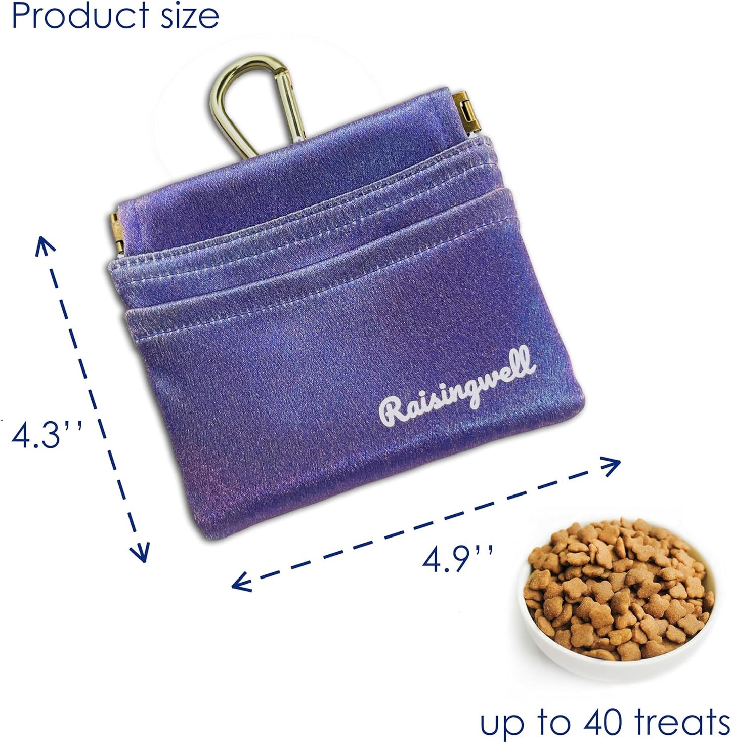 Dog Treat Pouch, Pocket Sized Pet Training Pouch, Hand Free Purple Dog Walking Bag with Carabiner, Self-Closing Pet Feed Snack Reward, for Puppy Travel or Outdoor Use, NanoPTC