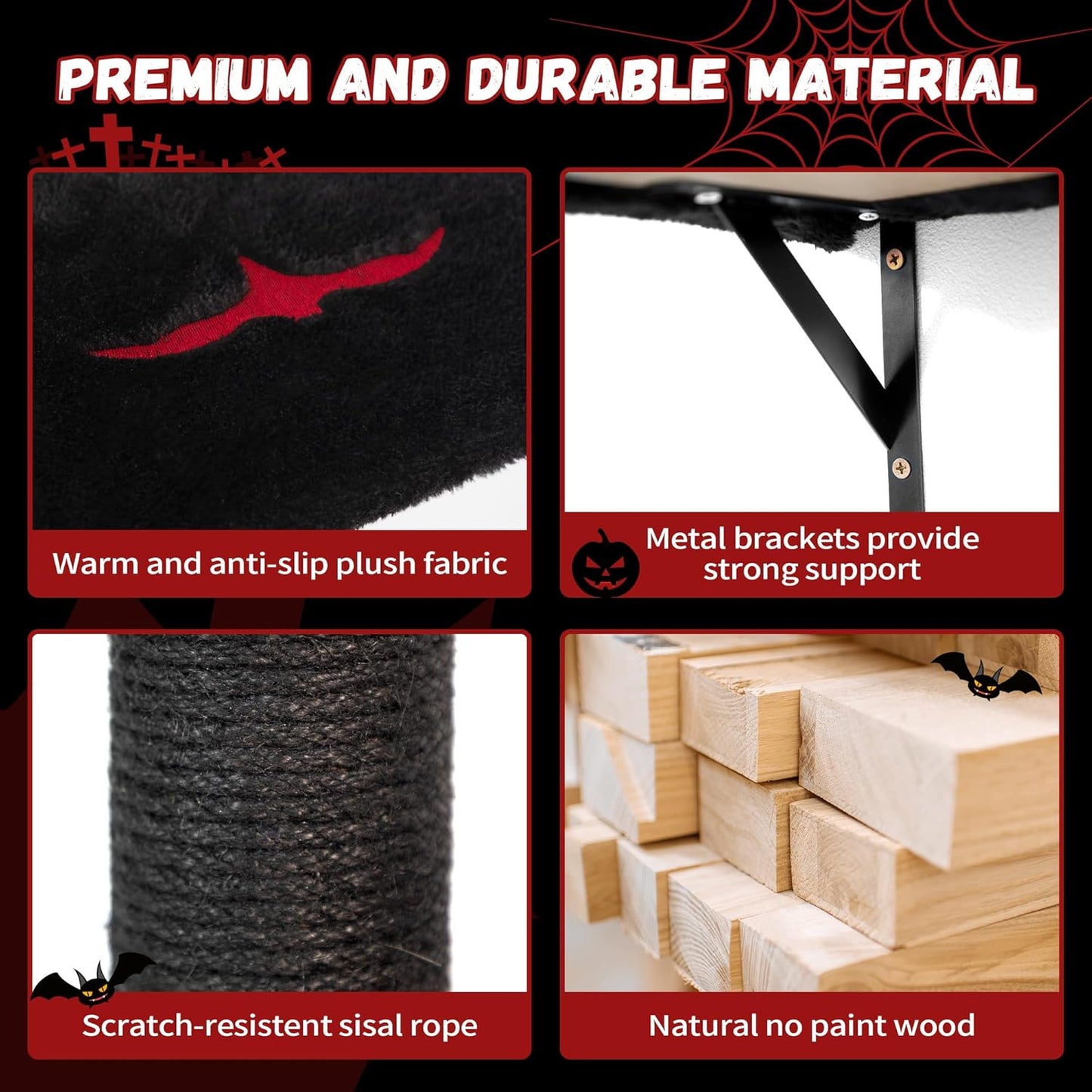 COZIWOW Wall-Mounted Cat Tree | Space-Saving Feline Furniture with Multiple Levels | Durable Scratch Post for Indoor Cats, Black&Red