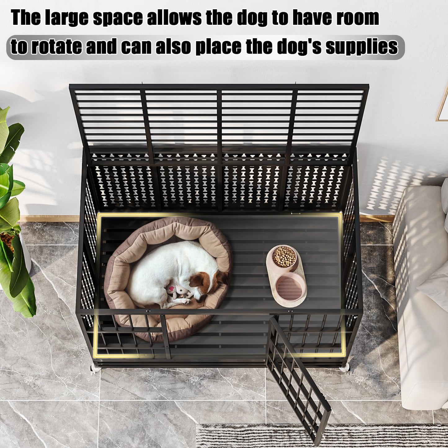 LEMBERI 48/42/38 inch Indestructible Heavy Duty Dog Crate, High Anxiety Extra Large Dog Cage for Large Dogs, XL Steel Escape Proof Dog Kennel with Wheels and Removable Tray