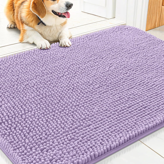 Smiry Dog Door Mat for Muddy Paws 30x20, Absorbs Moisture and Dirt Doormat, Non-Slip Washable Quick Dry Chenille Front Door Mat Indoor Entrance, Entryway Carpet for Inside Floor, Lavender