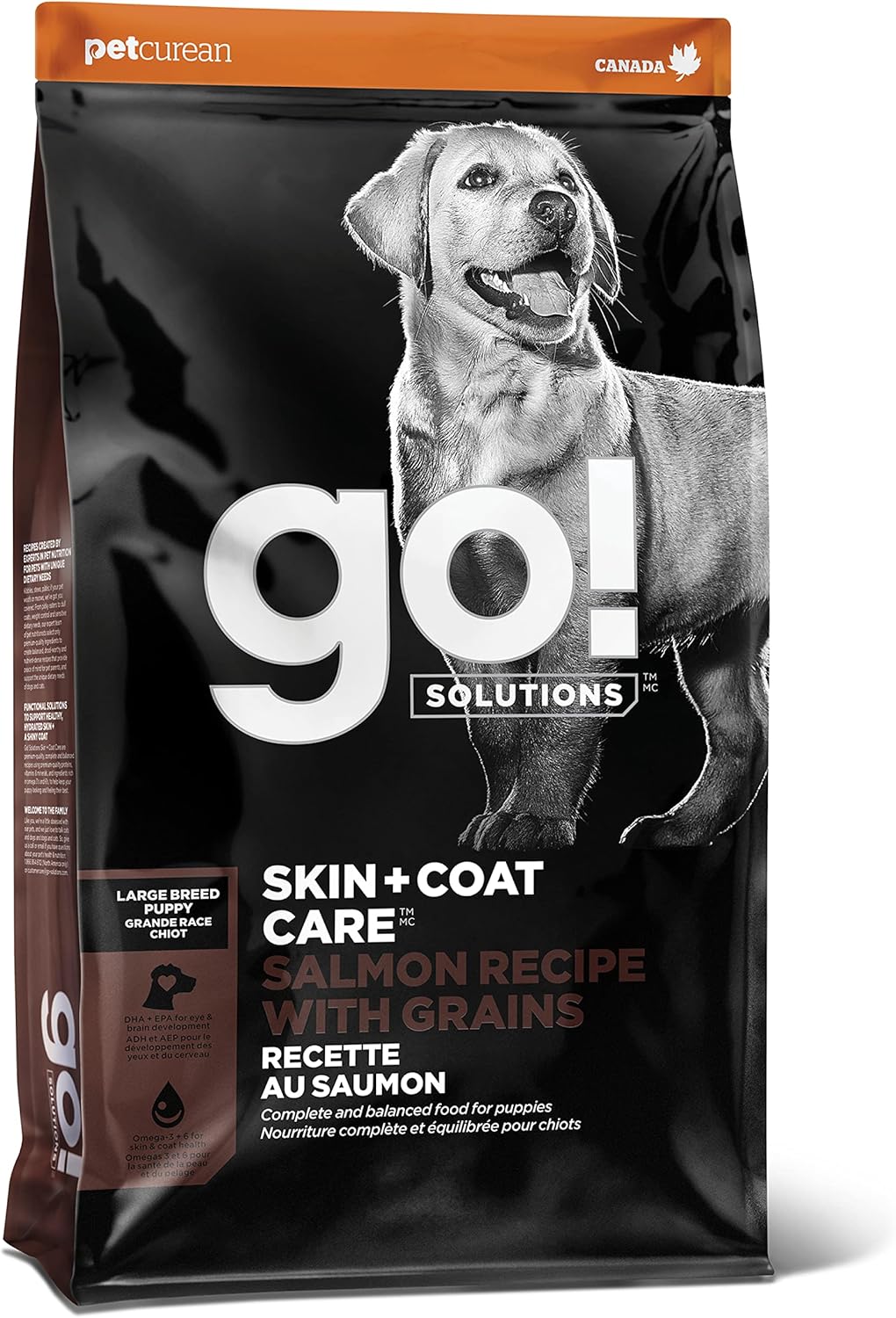 Go! Solutions Skin + Coat Care, Dry Dog Food, Large Breed Puppy Salmon Recipe with Grains, 25 lb Bag