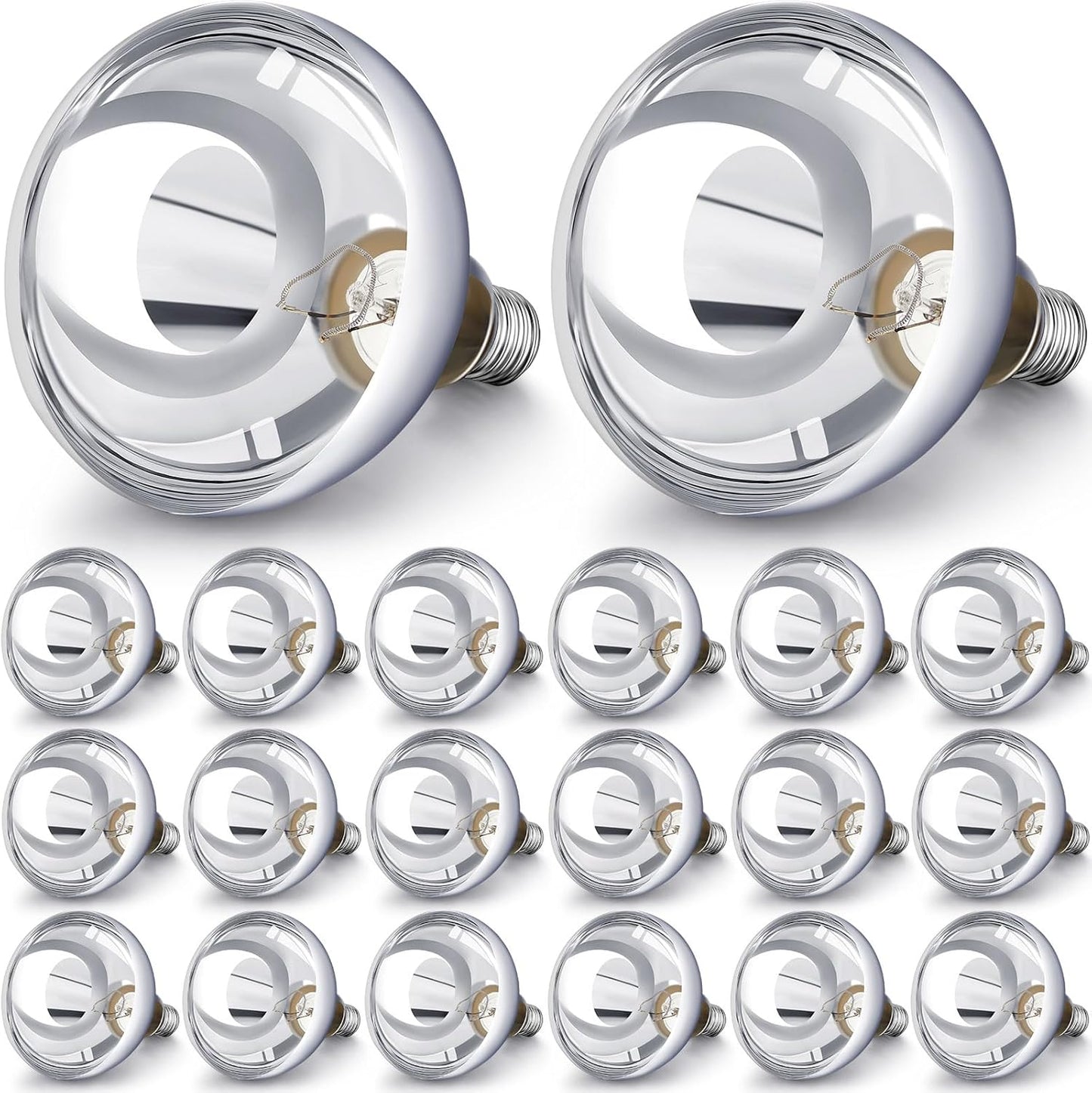 VIHOSE 20 Pack 250 Watt Heat Lamp 120v R40 Heat Lamp Bulbs Glass Incandescent Light Bulbs Incandescent Heating Lightbulbs for Reptiles Chicks Food Puppies Bathroom, Use E26 Base (Silver)