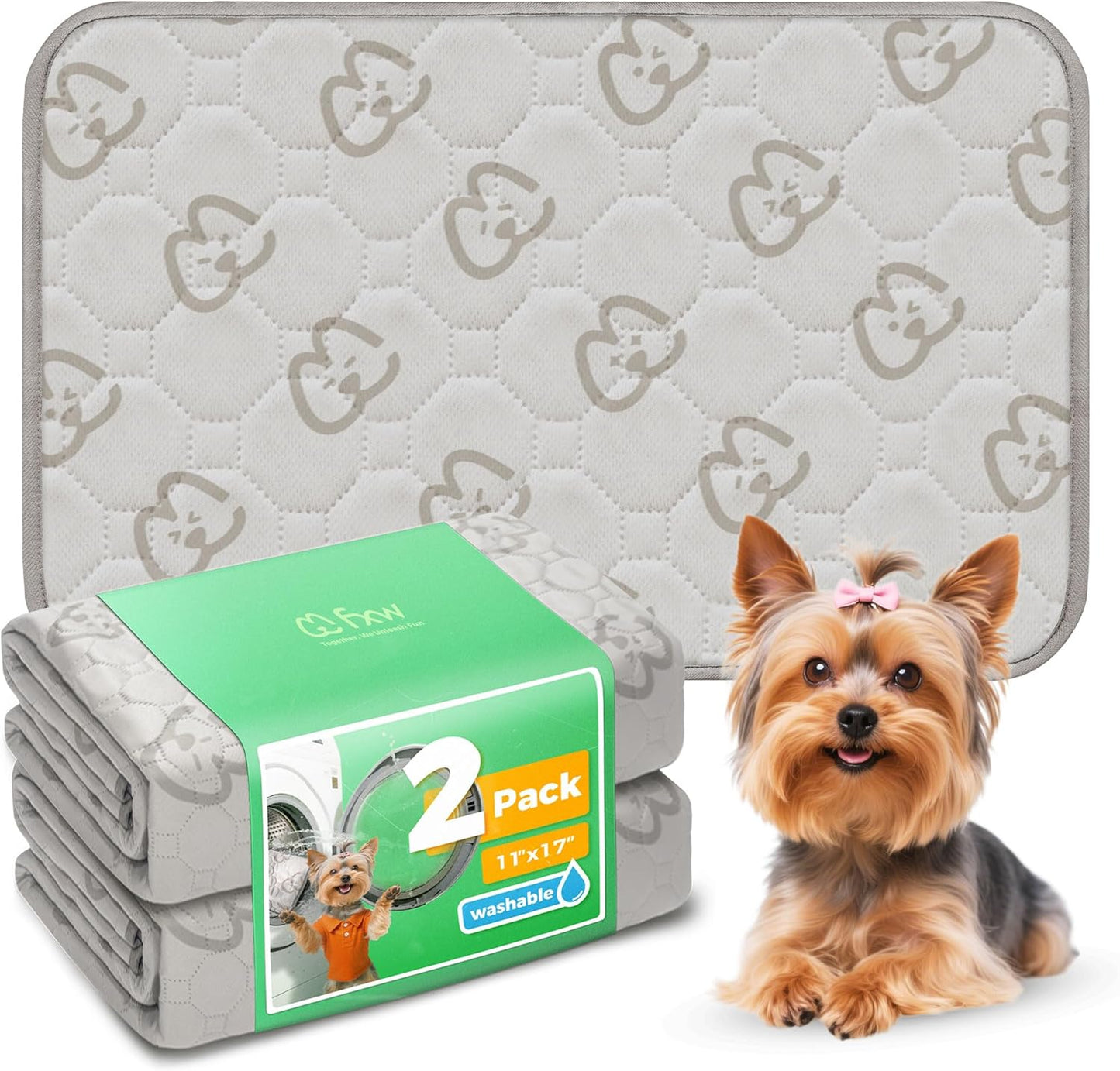 FXW Washable Pee Pads for Dogs, Puppy Pads with Super Absorbent, Specifically Designed for 18inch Cages, 17" × 11" Rectangle, Khaki, 2 Packs