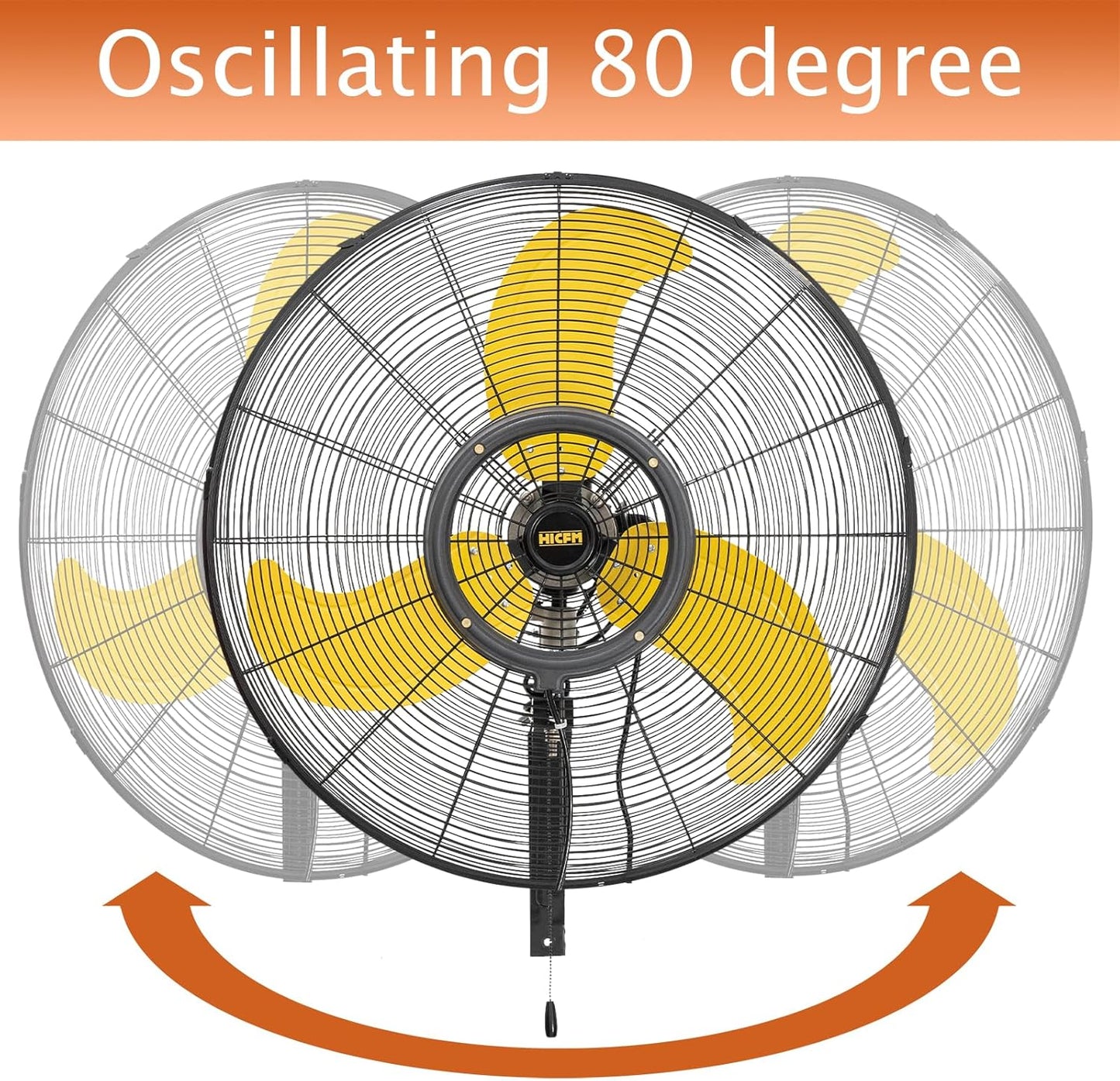 HiCFM 30 inch Misting Outdoor Oscillation Weatherproof Wall Mounted Fan with IP44 Enclosure Motor, GFCI Plug, 9300 CFM 3-Speeds High Velocity Powerful Wall Fan, UL Outdoor Approved