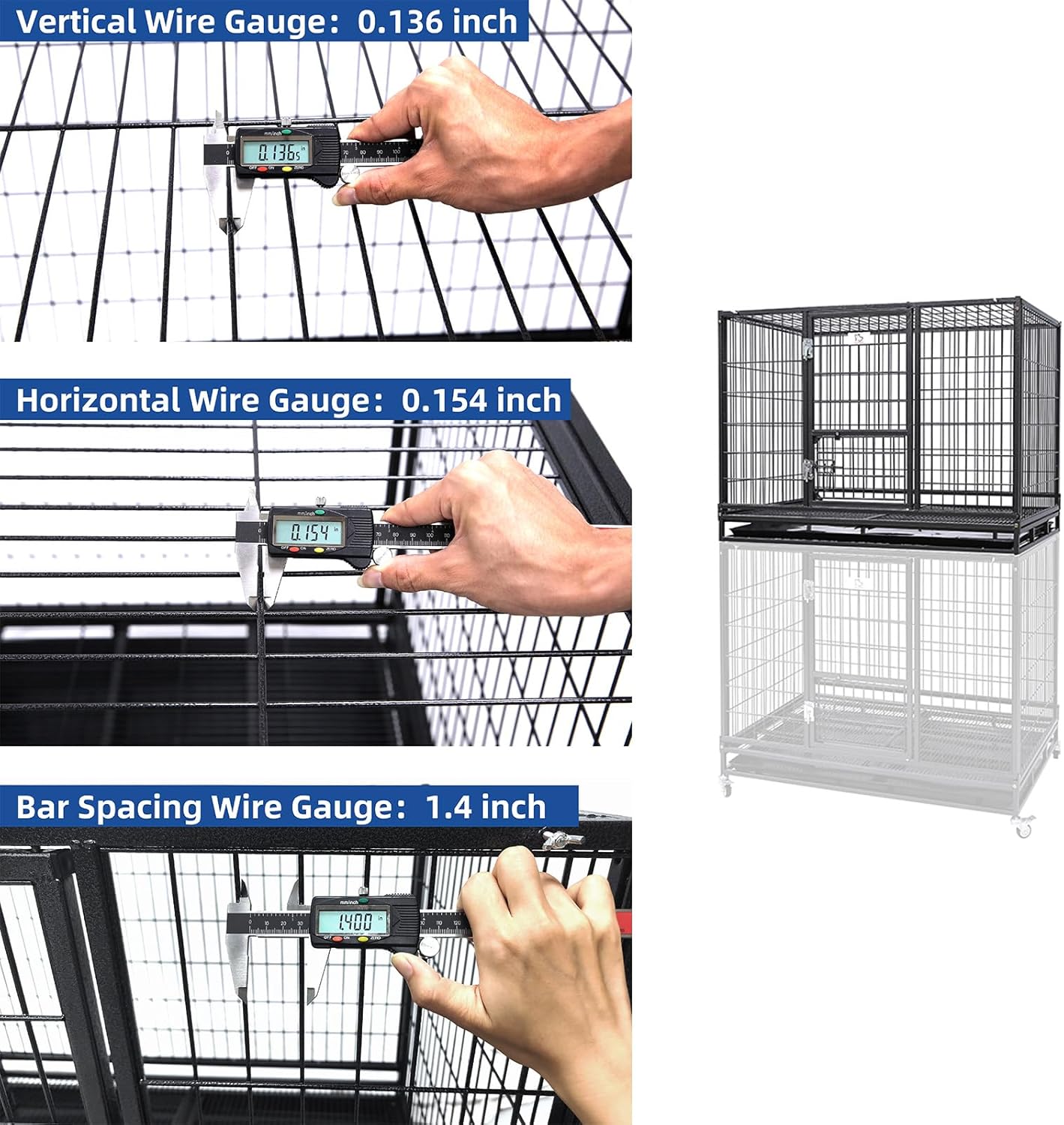 43" Collapsible and Stackable Large Dog Crates, Heavy Duty Dog Kennel Cage Open Top Double Doors W/Feeding Door, Dual Safe Locks, 360° Lockable Casters, Removable Tray & Metal Floor Grids