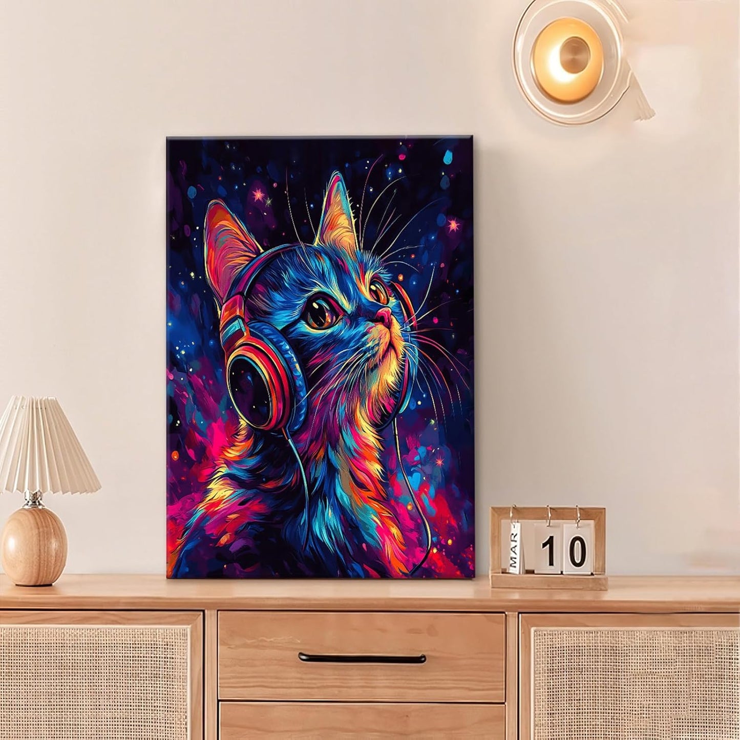 Cat Wall Art Canvas Fantastic Animal Wall Decor Prints Framed Painting Colorful Pictures Gifts Artwork for Bathroom Living Dining Kitchen 16"x24"