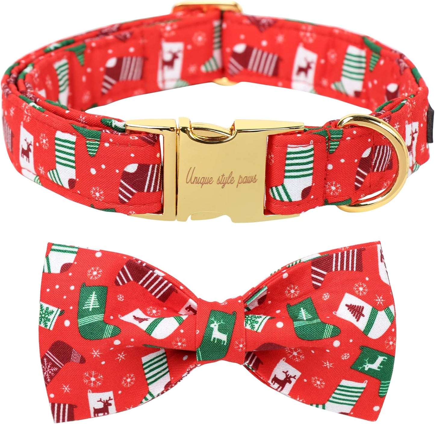 Unique Style Paws Christmas Day Dog Collar with Bow Christmas Tree Cotton Puppy Collars for Small Medium Large Dogs