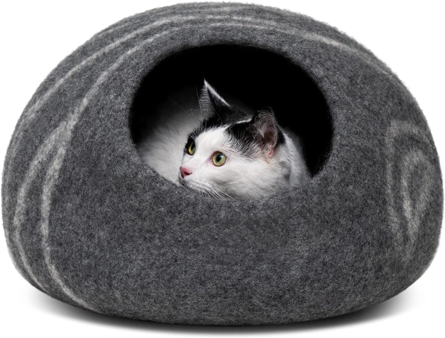 MEOWFIA Cat Cave – Premium Felt Cat Bed for Indoor Cats, Handmade 100% Merino Wool (Large, Dark Grey)