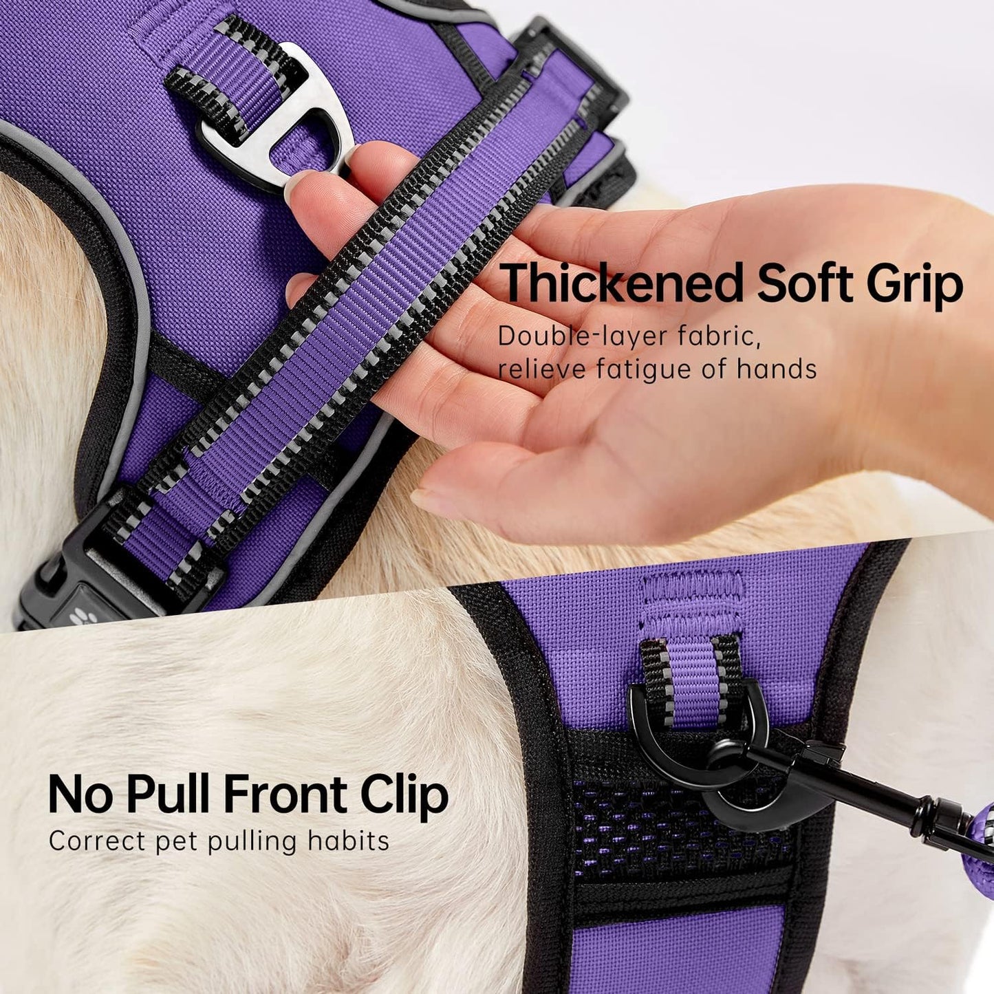 NESTROAD No Pull Dog Harness,Adjustable Oxford Dog Vest Harness with Leash,Reflective No-Choke Pet Harness with Easy Control Soft Handle for Large Dogs(X-Large,Purple)