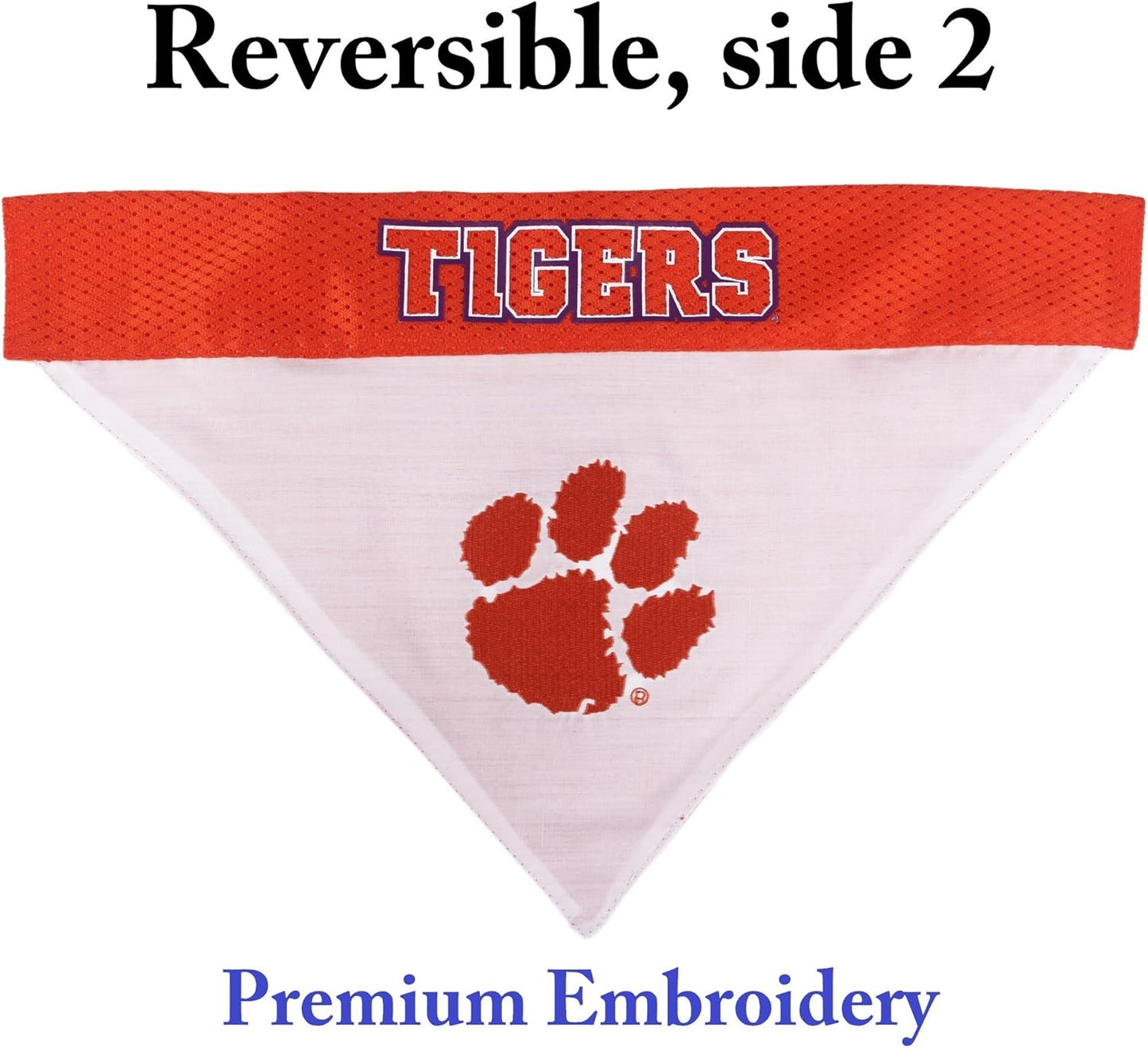 Pets First Collegiate Pet Accessories, Reversible Bandana, Clemson Tigers, Small/Medium