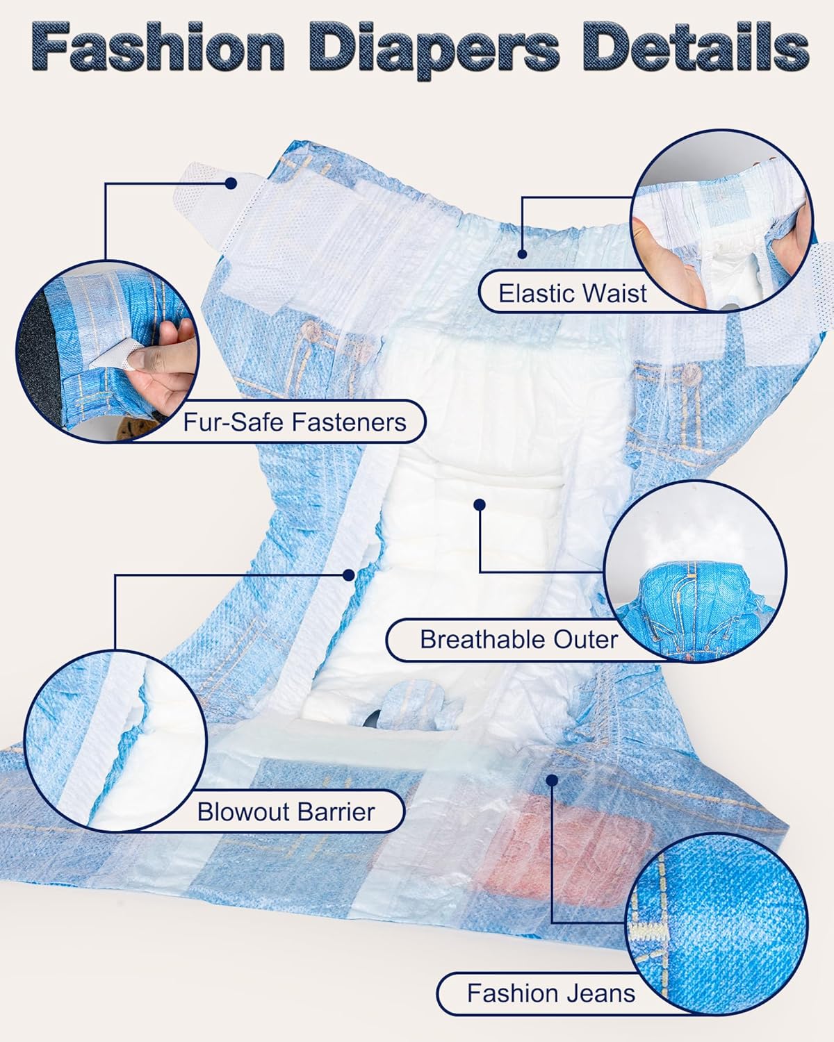 Pet Soft Dog Diapers Female, Doggie Diapers for Female Dogs, Disposable Super Absorbent Pet Diaper for Cats & Dogs in Heat Period, Urine Incontinence，XS 20 Counts