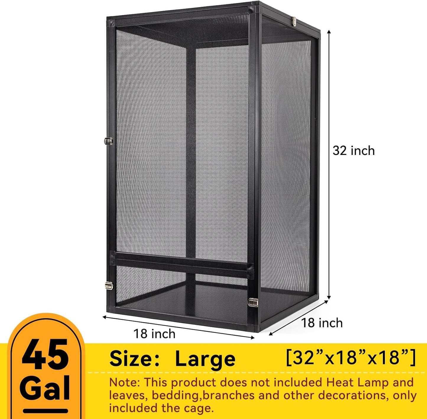 45 Gallon 360° Panoramic Foldable Reptile Terrarium Kit: Crested Gecko Tank and Reptile Cage for Superior Ventilation, Easy Feeding, Sturdiness, and Simple Assembly (Black, 32"x18"x18")