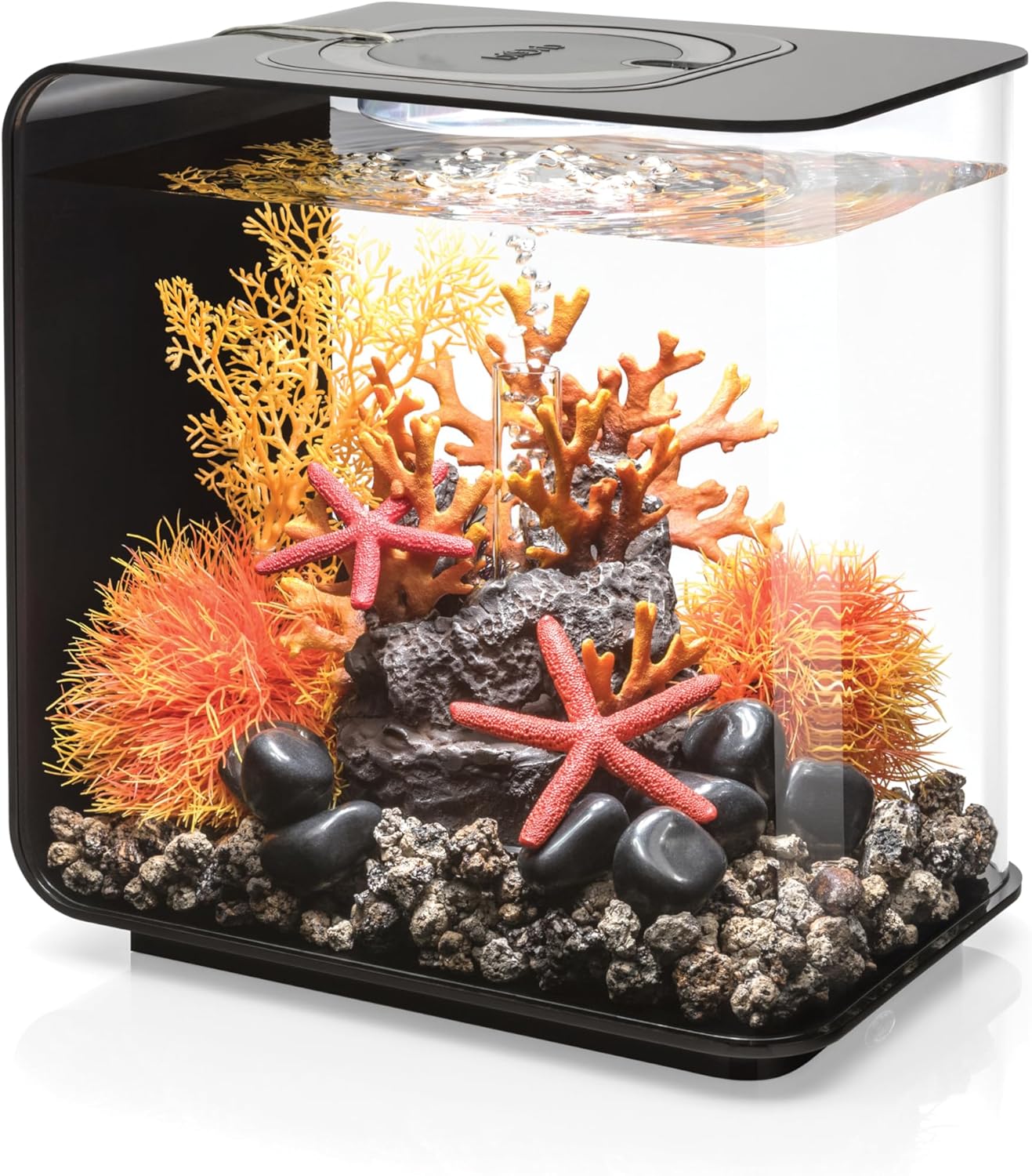 biOrb Flow 15 Acrylic 4-Gallon Aquarium with White LED Lights Modern Compact Tank for Tabletop or Desktop Display, Black