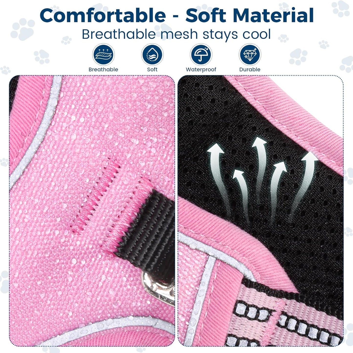 Funfox Dog Harness No Pull, Adjustable Pet Vest Harness, Super Soft Material with Vertical Handle Easy Control, Reflective Night Walking, 2 Leash Clips for Medium Sized Dogs, Pink, M