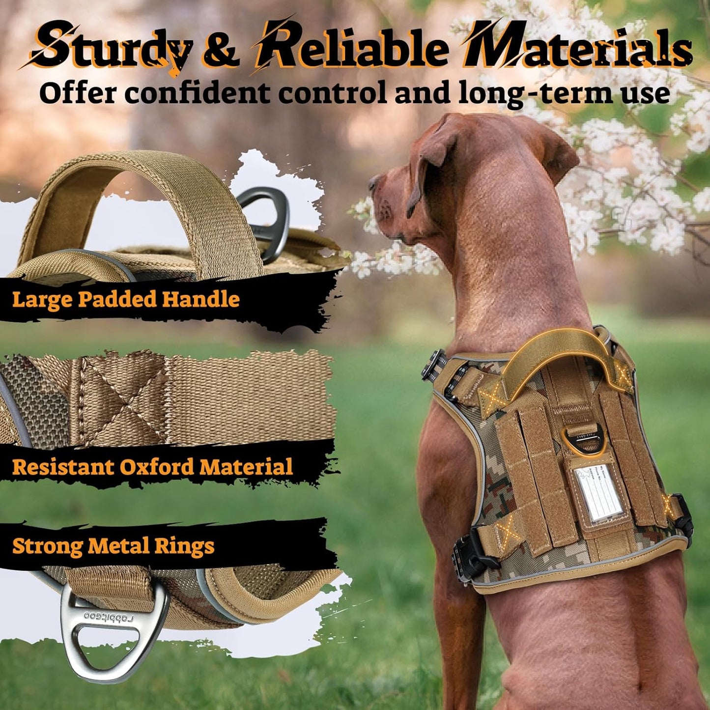 rabbitgoo Dog Harness Small Sized No Pull, Tactical Service Pet Vest with Molle and Control Handle, Adjustable and Reflective Military Harness for Easy Walking and Training, Desert camo, S