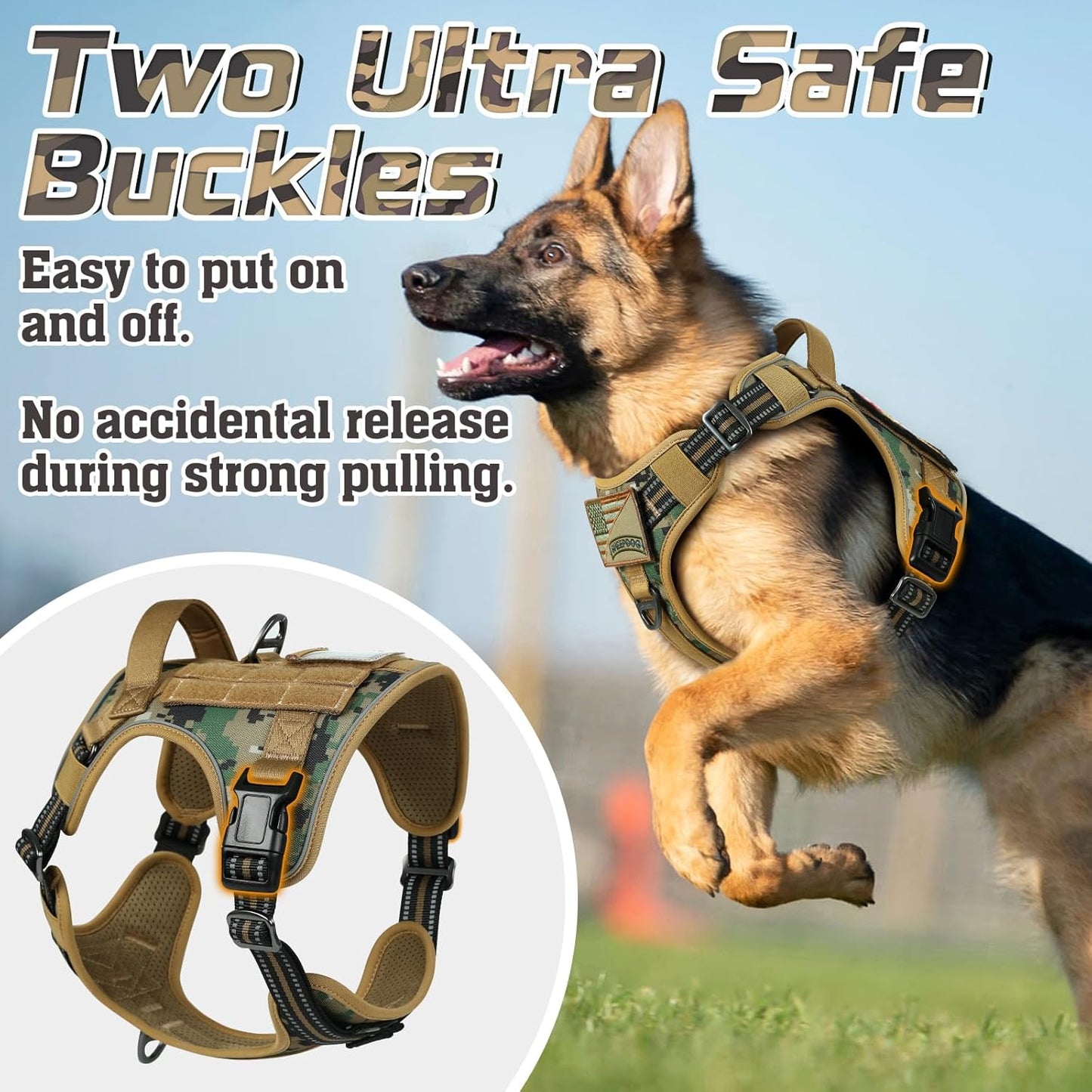 rabbitgoo Tactical Dog Harness for Small Dogs, No Pull Military Service Vest with Handle & Molle, Easy Control for Training Walking, Adjustable Reflective Straps, Brown camo, S