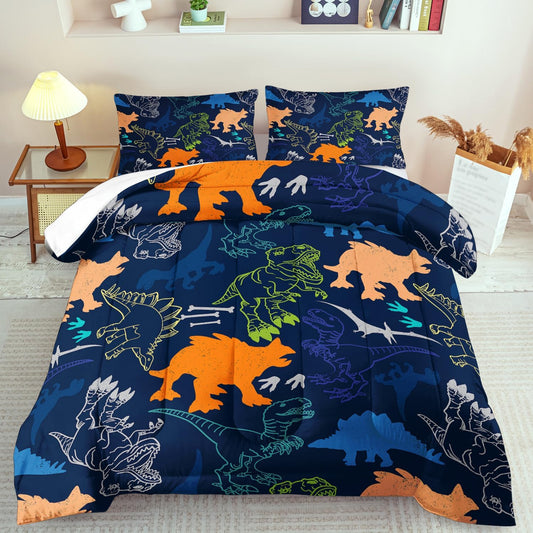 Blue Dinosaur Comforter Set Full Boys,Cute Dinosaur Bedding Set Full for Kids,Kawaii Dragon Comforter Blue Bedroom Decor,Cute Animal Bedding Kawaii Animal Quilt Boys