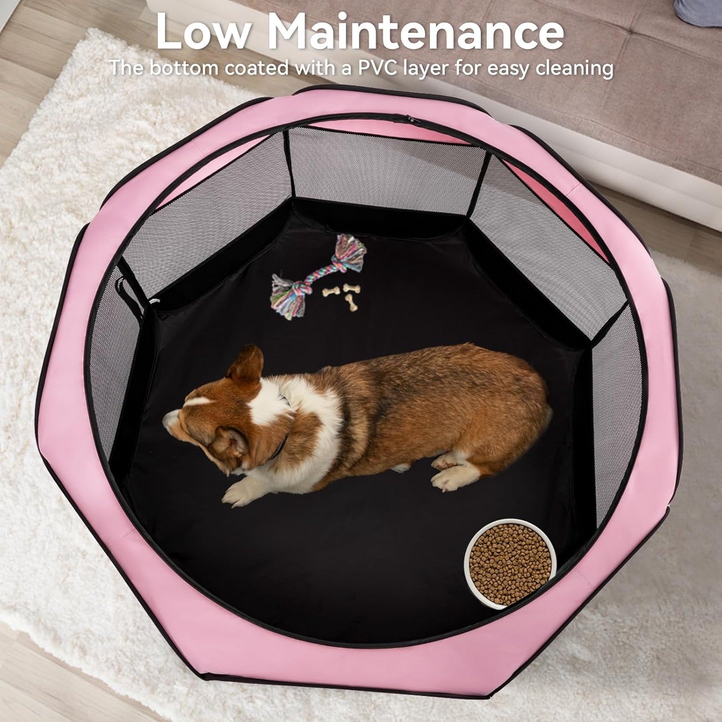 A4Pet Puppy Playpen Indoor, 39.5” Portable Pet Playpen with Bowl, Suitable for Puppies, Kittens, and Small Animals, Removable Zipper & Mesh Panel(16”W × 10”H)