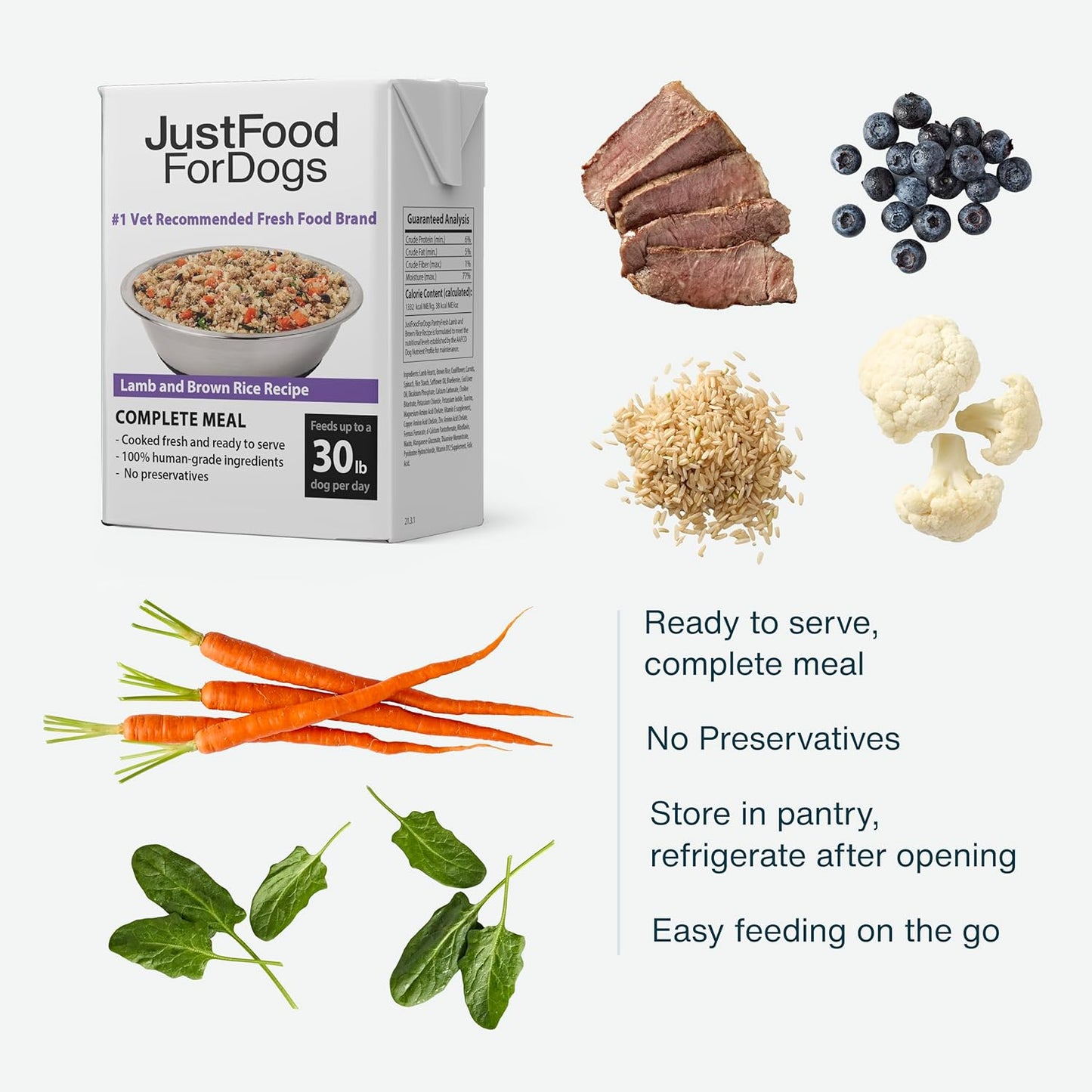 JustFoodForDogs Pantry Fresh Wet Dog Food, Complete Meal or Dog Food Topper, Lamb & Brown Rice Human Grade Dog Food Recipe - 12.5 oz (Pack of 12)
