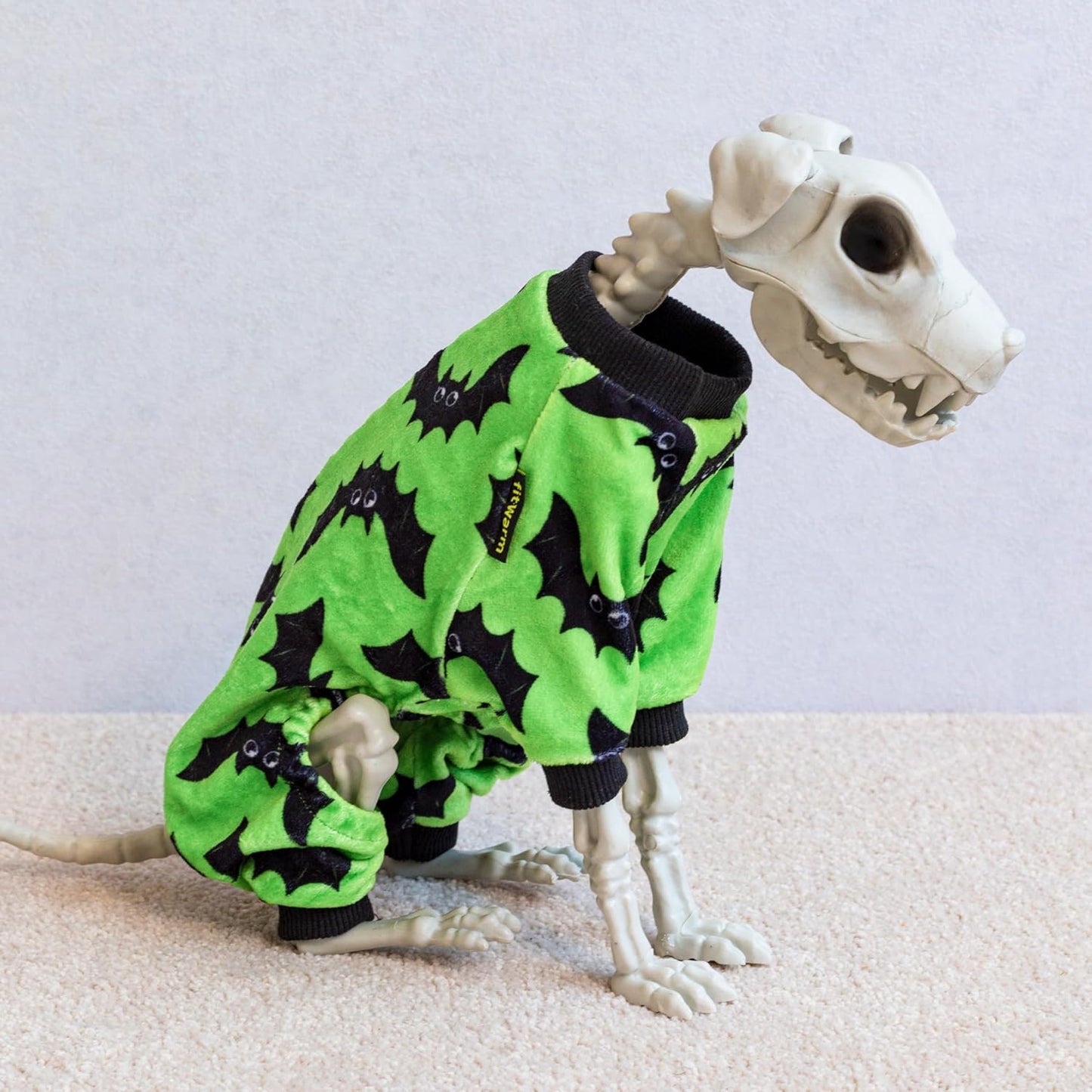 Fitwarm Halloween Bat Dog Pajamas, Funny Costumes for Small Dogs Boy Girl, Pet Outfit, Lime Green, Black, Large