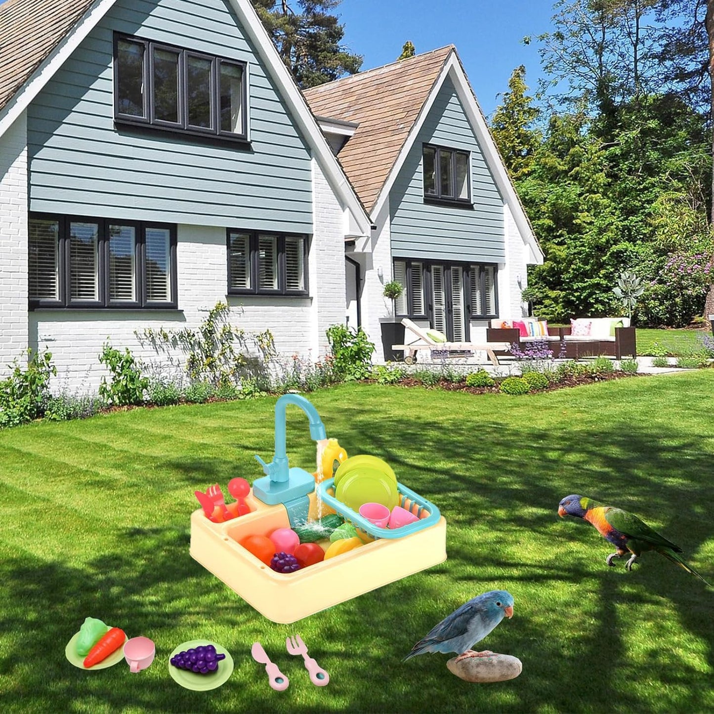 Parrot Bird Bathtub Shower Box Bathing Tub Container Cage, Automatic Pet Bird Bath Pool with Faucet, Ferret Bathtub Swimming Pool Toy Bath Shower Water Dispenser for Small Medium Parakeet Cleaning