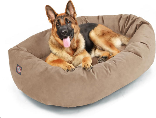 Majestic Pet 52 Inch Suede Shredded Memory Foam Mix Calming Extra Large Dog Bed Washable 52 x 35 x 11 (Inch) - Cozy Soft Donut Round Dog Bed with Spine for Head Support - Pet Bed Stone