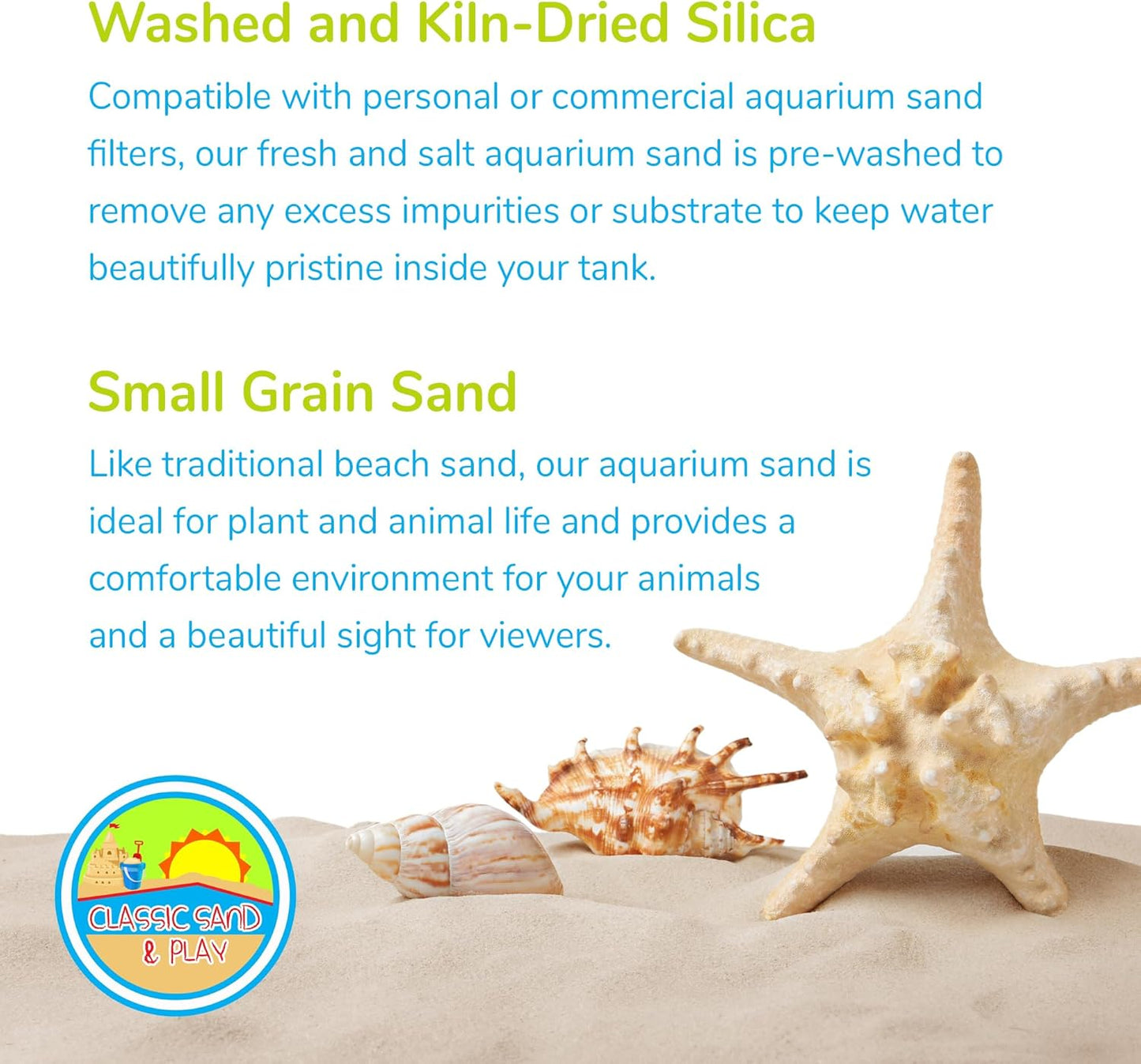 CLASSIC SAND & PLAY Natural Aquarium Sand for Freshwater and Saltwater Tanks, 40 lb. Bag, Improves Filter Life and Filtration Process, Pre-Washed Fine Sand, Yellow