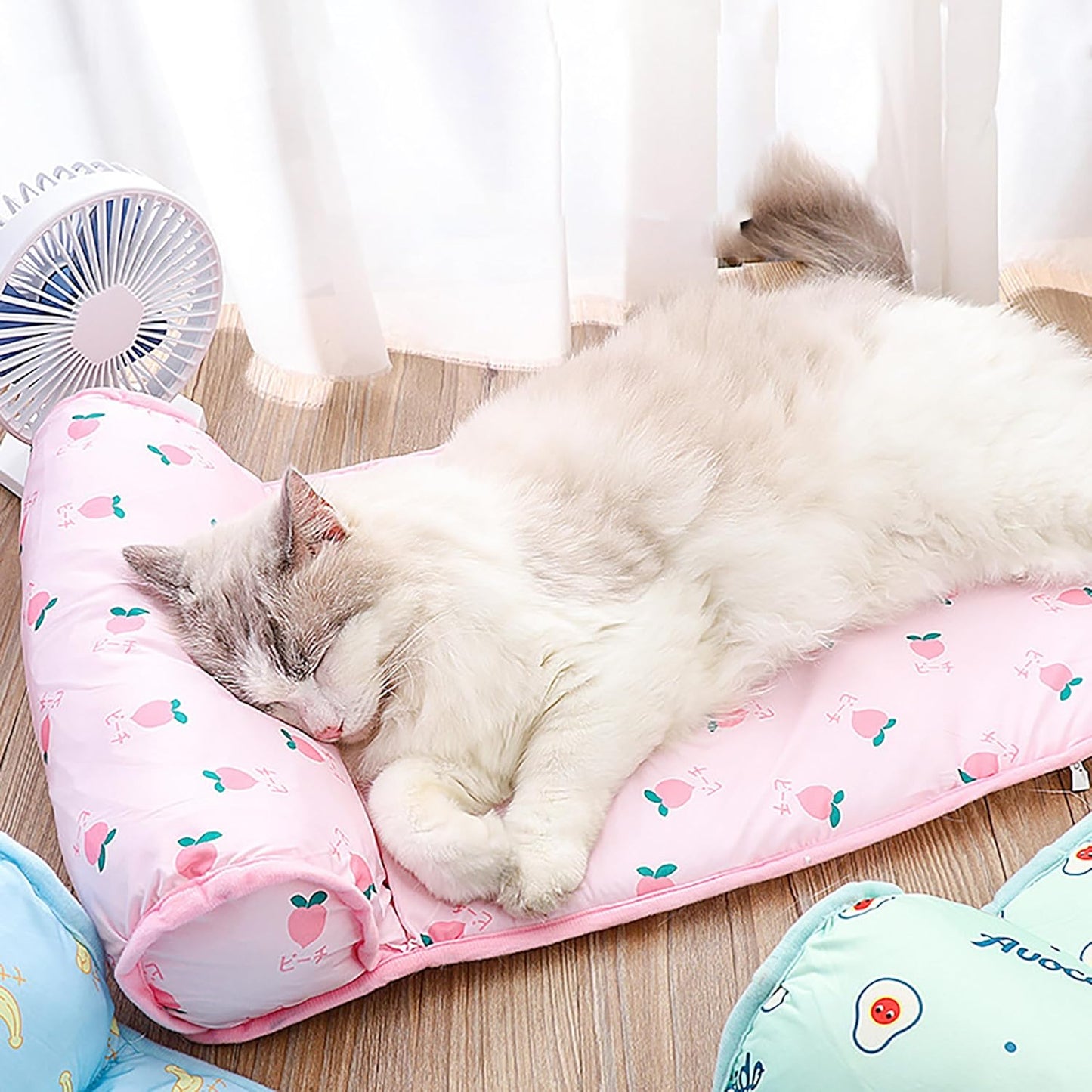 PUMYPOREITY Cooling Dog Bed, Pet Cooling Mat with Pillow, Ice Silk Cooling Dog Blanket, Self Cooling Pad for Cat,Dog, Washable Summer Pet Mat for Kennel, Crates, Sofa, Floor, Blue, L