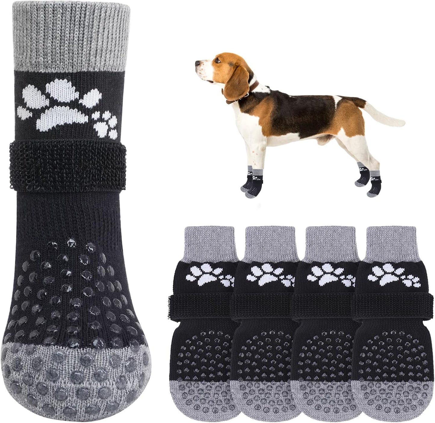 SCENEREAL Anti Slip Dog Sock to Prevent Licking Paws for Hardwood Floors, Boots & Paw Protector Shoes for Hot/Cold Pavement with Grippers, Double Sides Grips for Small Medium Large Senior Dogs, S