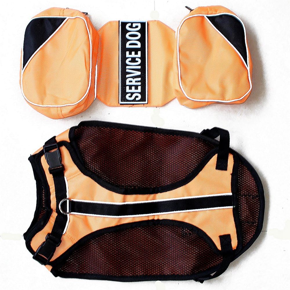 Serijoars Dog Vest Harnesses with Saddlebag Backpack for Camping & Travel - Reflective Hound Hiking Backpack Saddle Bag - Lightweight Vest Harness for Medium & Large Dogs (Orange, M)